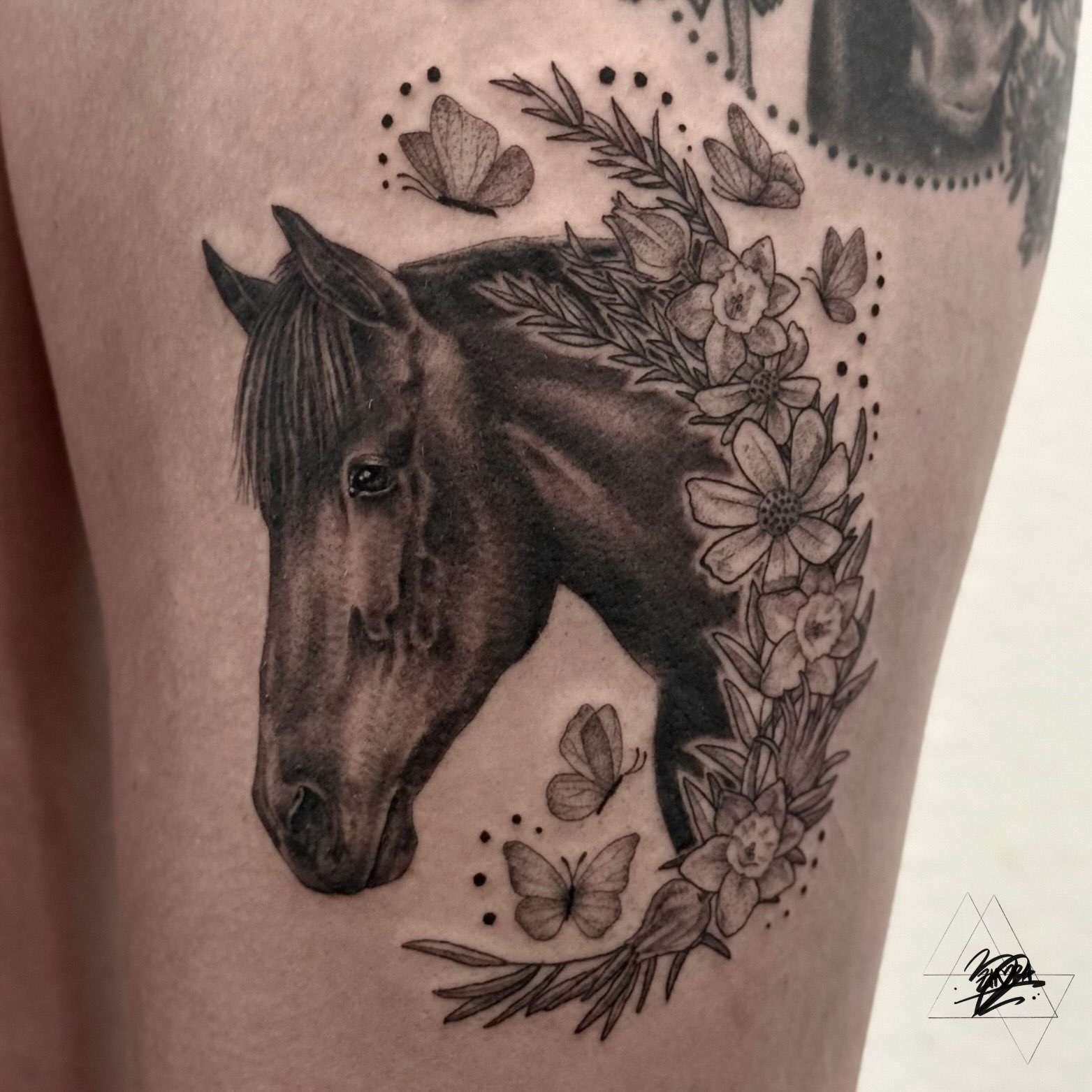 Tattoo by @zhoradevi — black_and_grey, realism