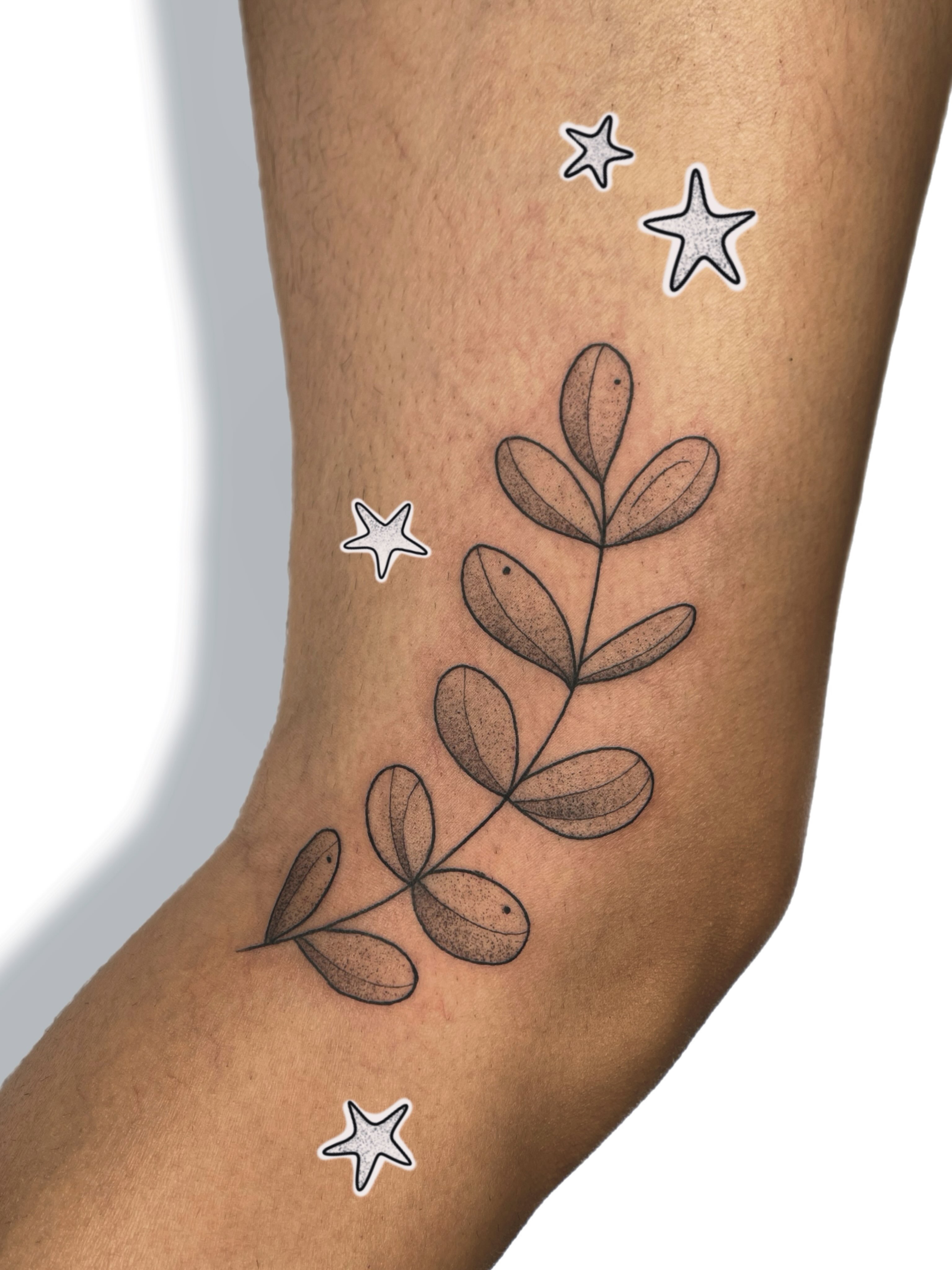 Branch with leaves dotwork tattoo on the forearm by Jules ๐โโฌ, Chicago, Illinois