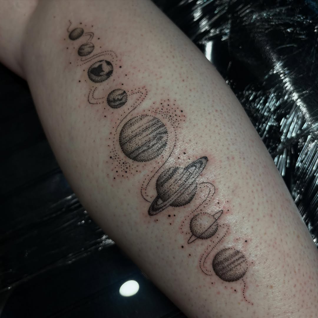 Planets dotwork tattoo on the forearm by s͓̽a͓̽w͓̽n͓̽j͓̽a͓̽