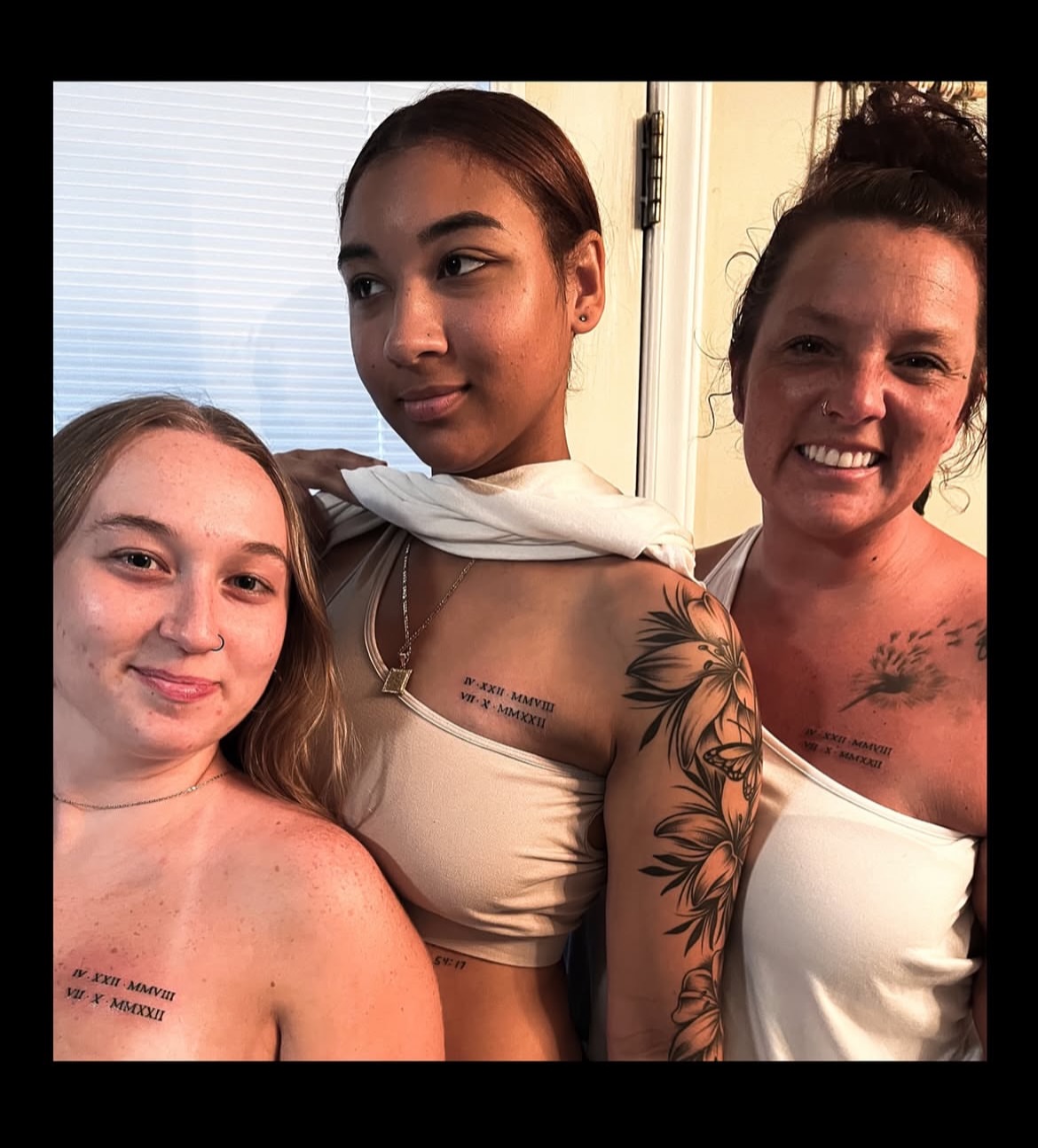 Floral new school tattoo on the chest by Janelle Cuba