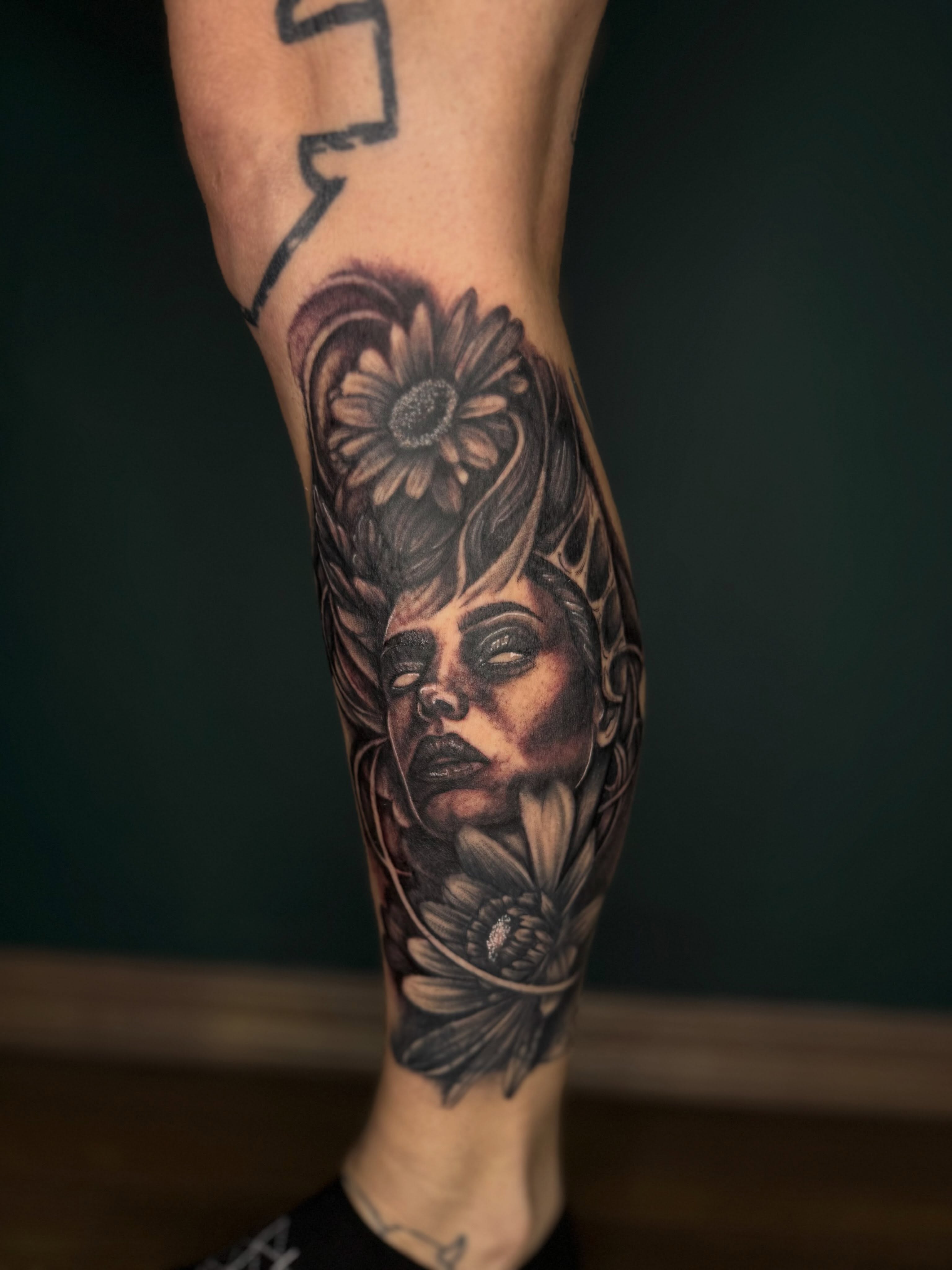 Tattoo by @tink_tattoos — realism, black_and_grey