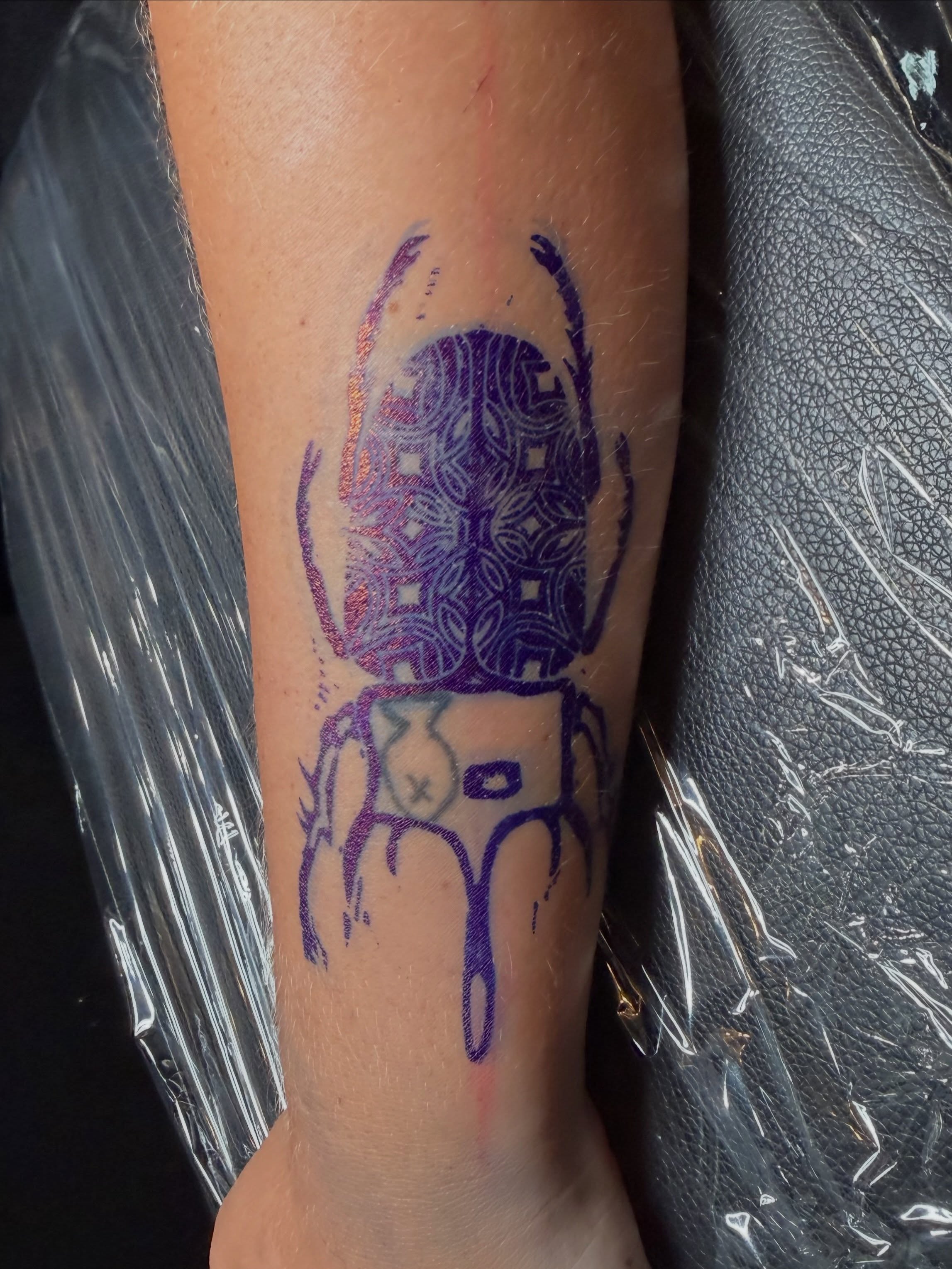 Scarab beetle geometric tattoo on the forearm by Jocelyne ♡