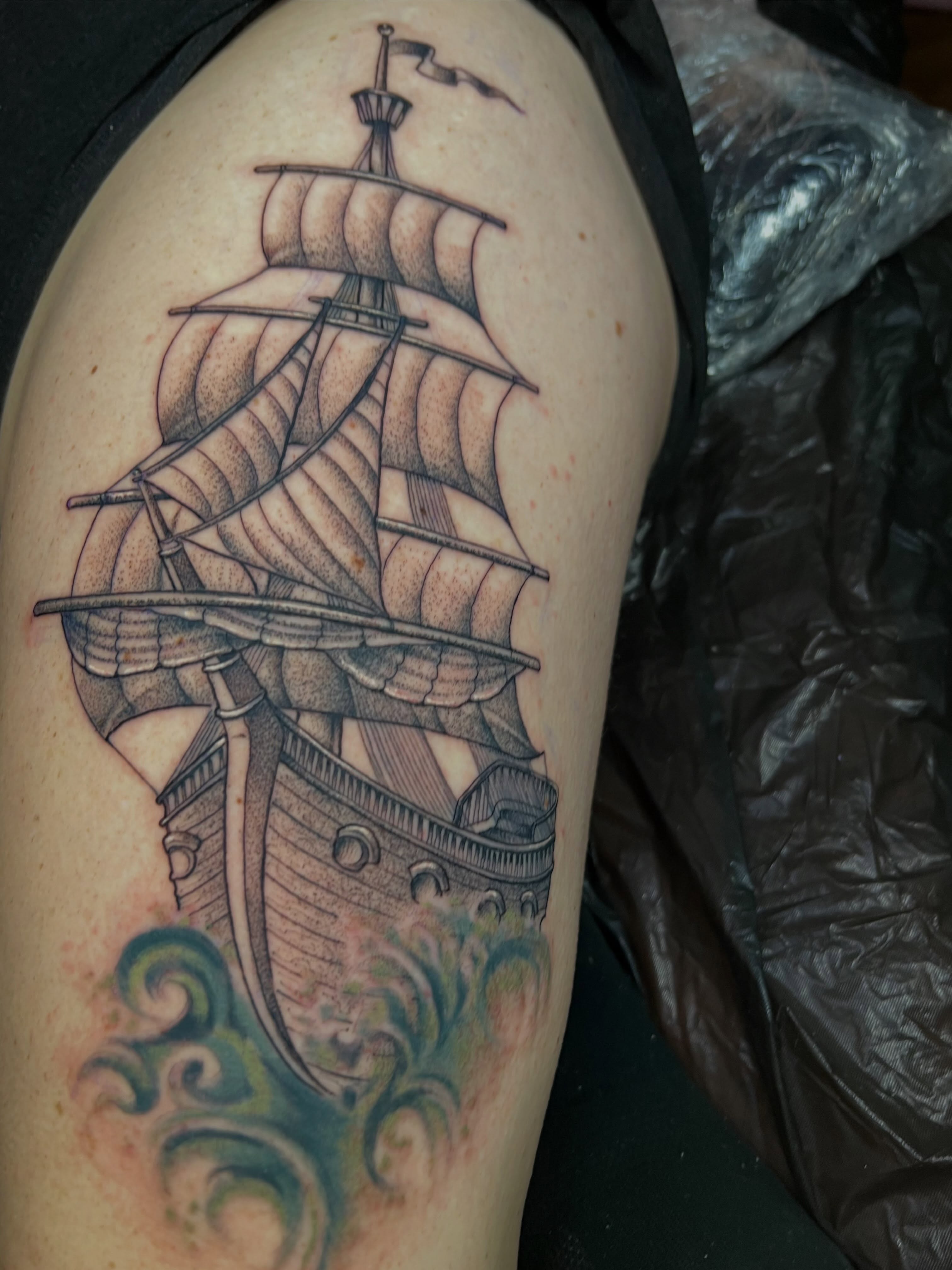 Tattoo by @tallartist — dotwork, realism