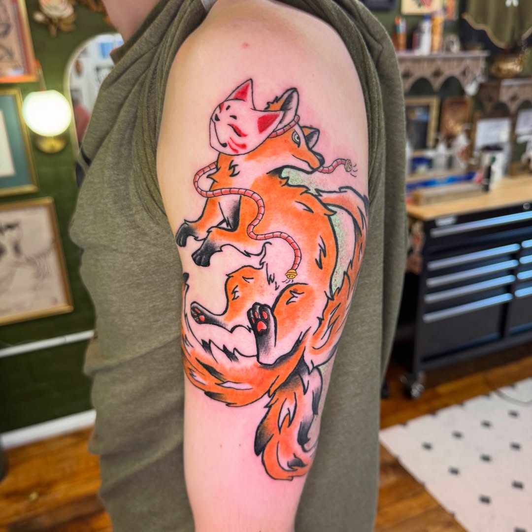 Fox American traditional tattoo on the forearm by Zac Smith-Chevalier