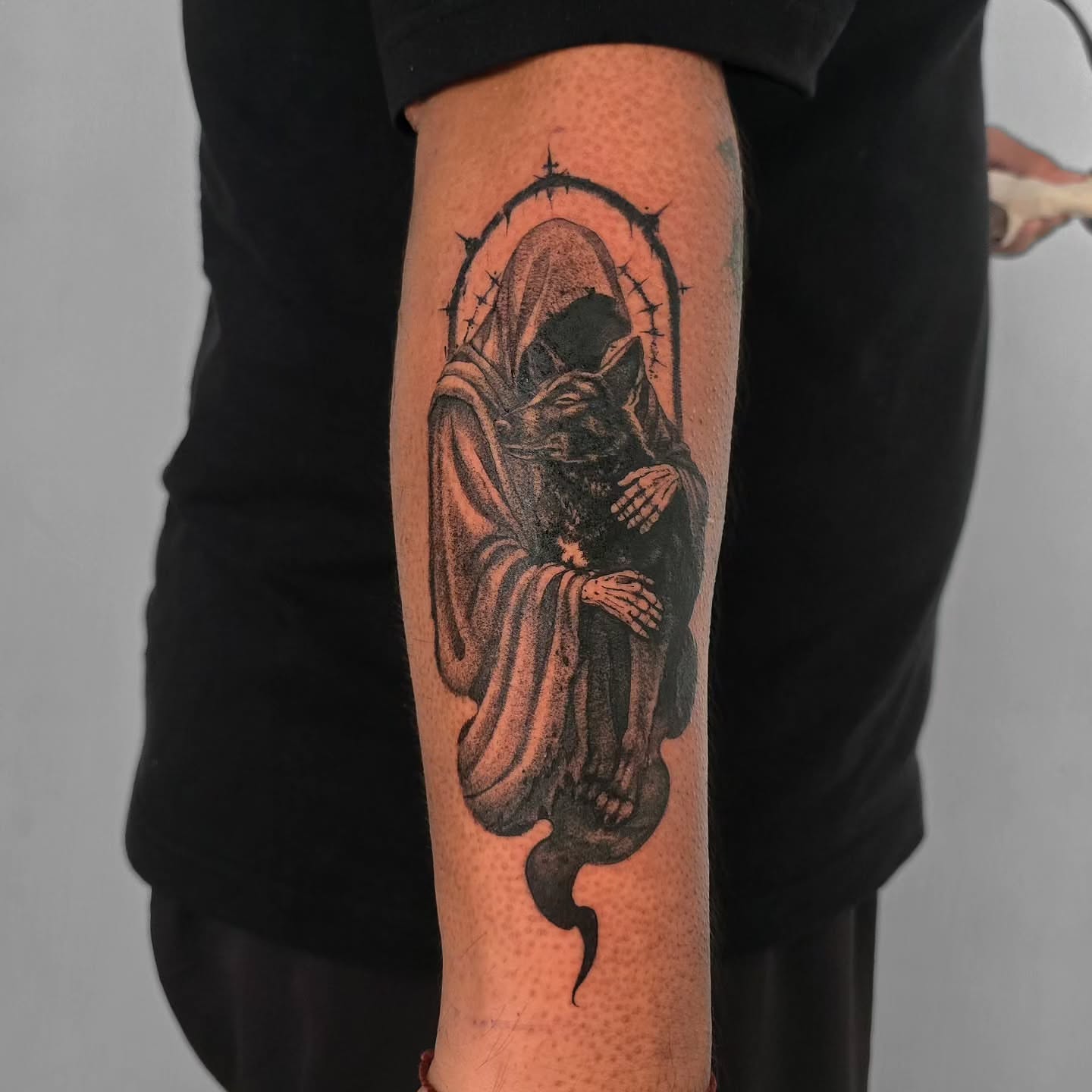 Mother and child dotwork tattoo on the forearm by Ceso732