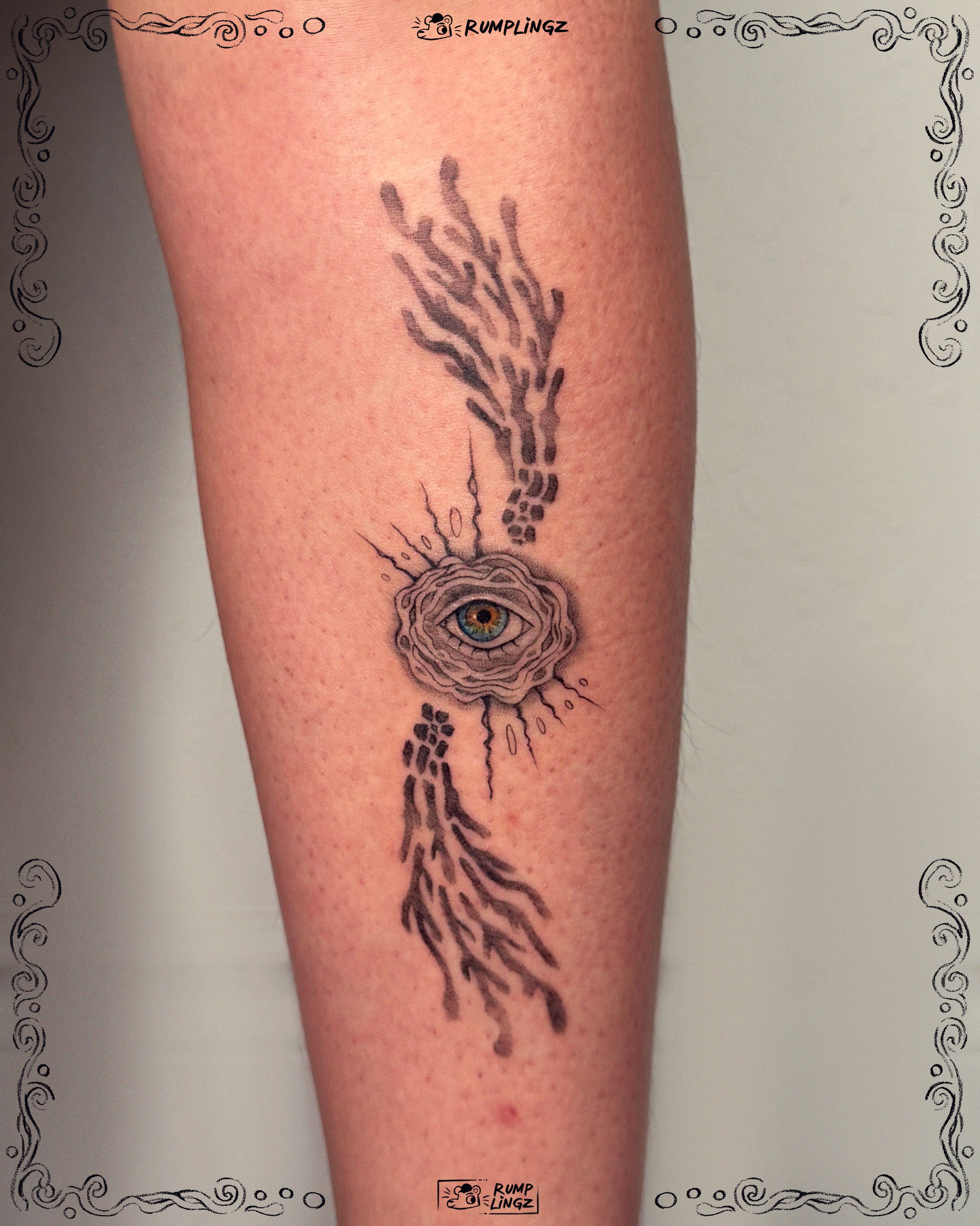Eye with roots dotwork tattoo on the forearm by 💗Rin tattoos💗