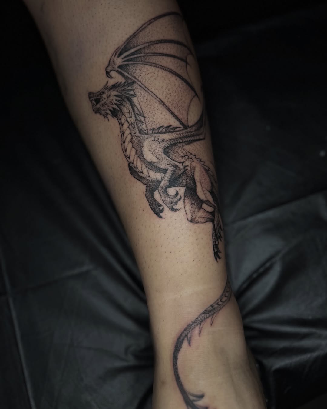 Dragon dotwork tattoo on the forearm by 💞Juju💕