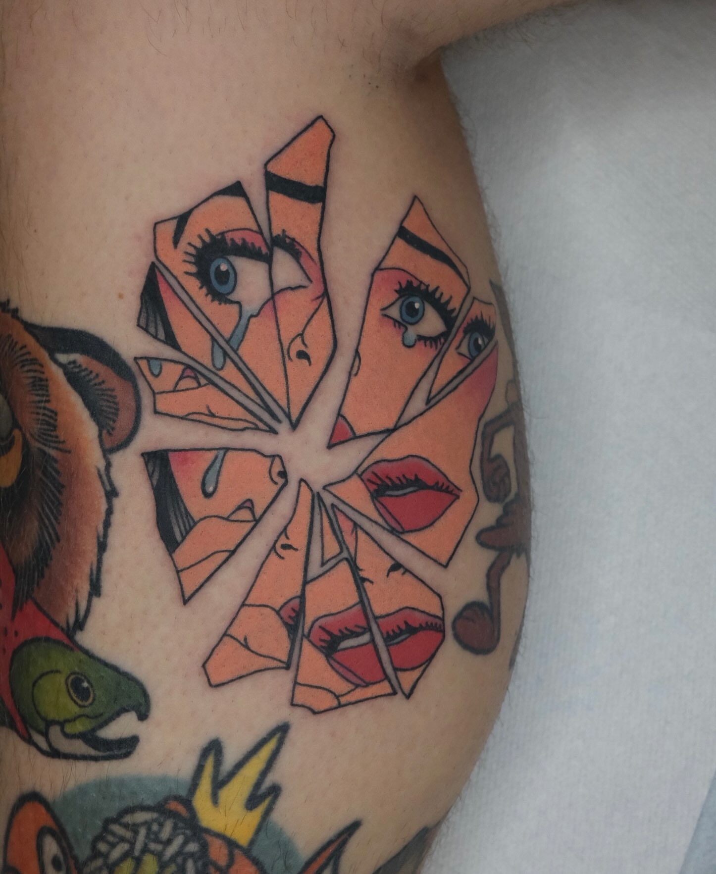 Abstract geometric design geometric tattoo on the thigh by James Maxwell