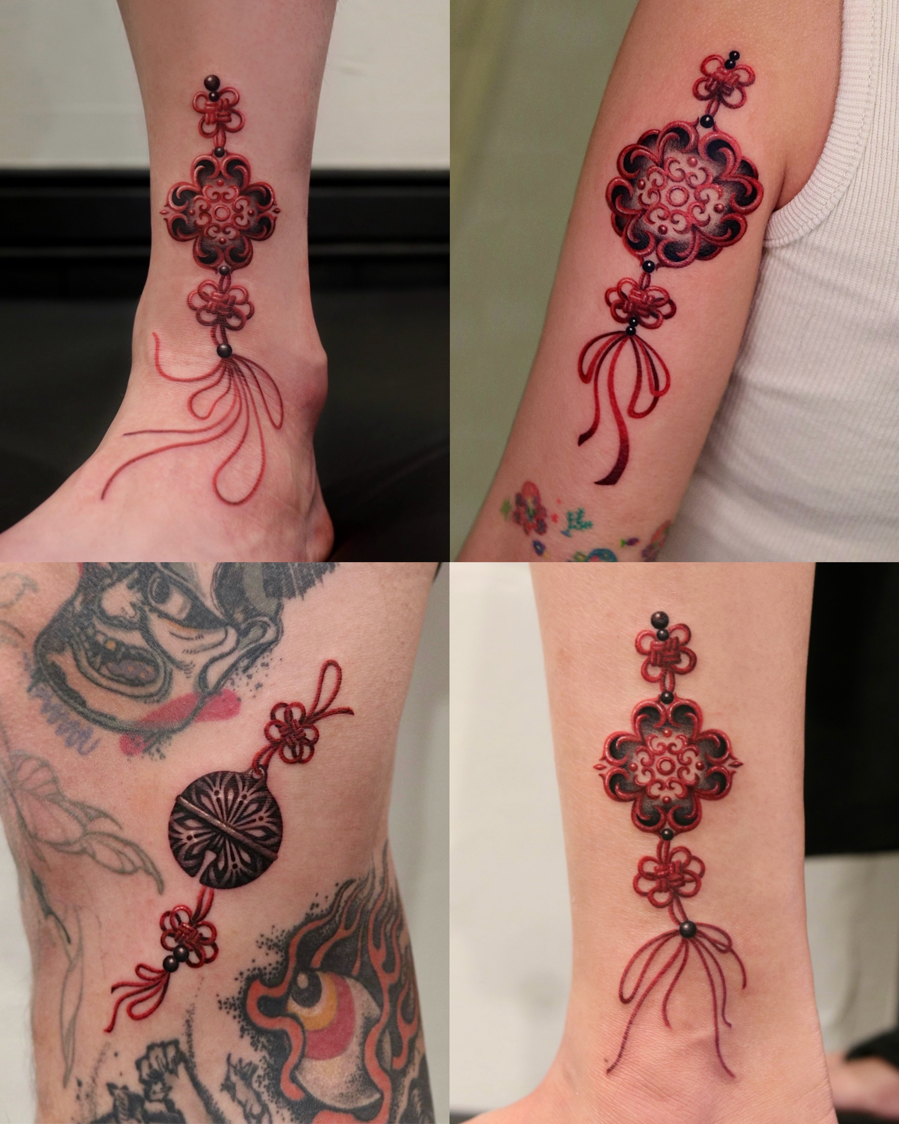 Chinese knot geometric tattoo on the foot by Seoul tattoo