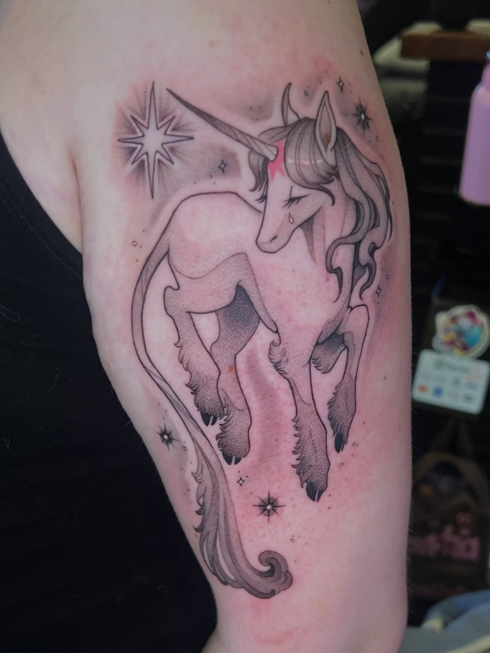 Unicorns realism tattoo on the forearm by Millie, Maryville, Tennessee