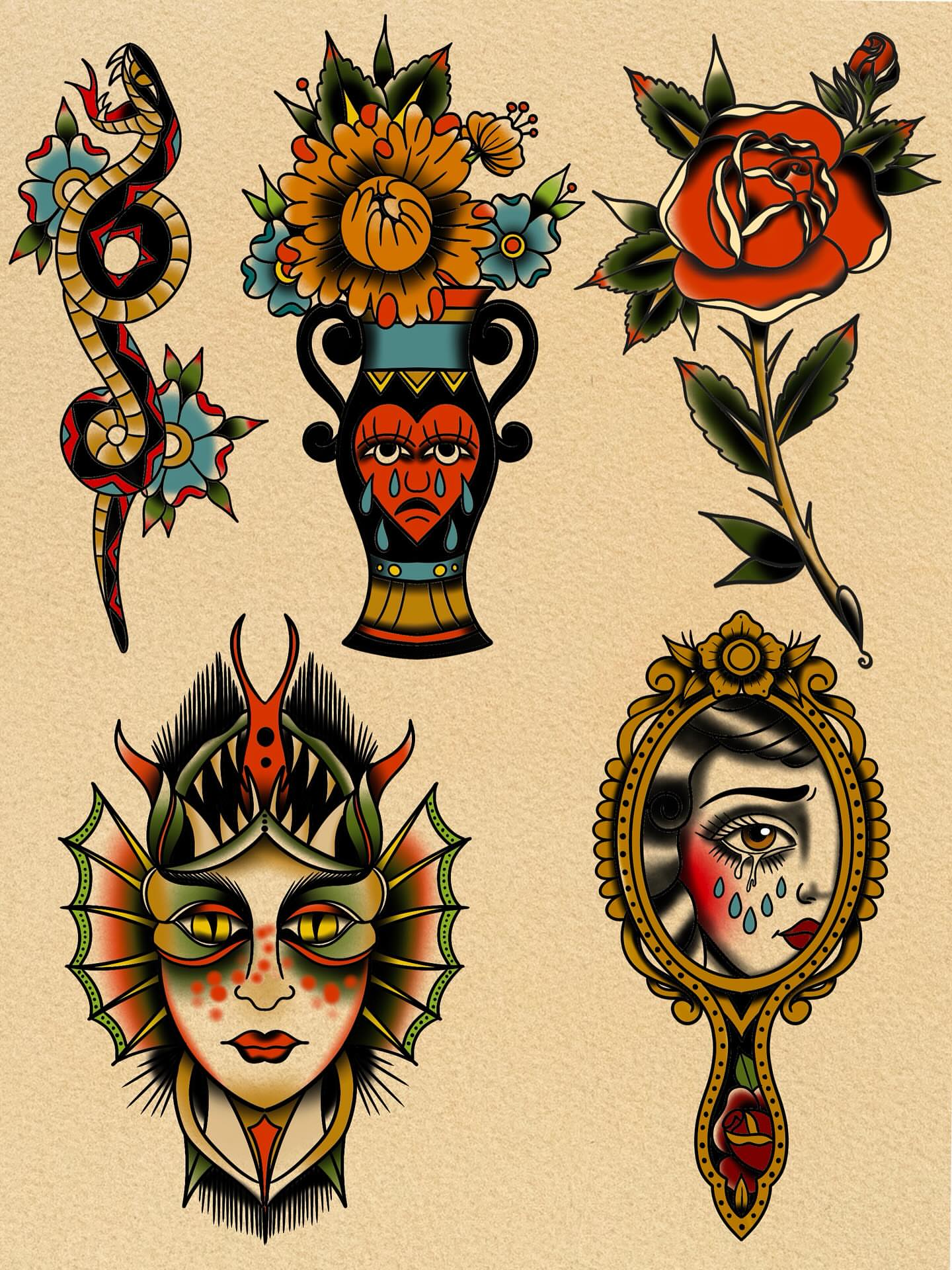 Floral arrangement American traditional tattoo by Victorian Coleman