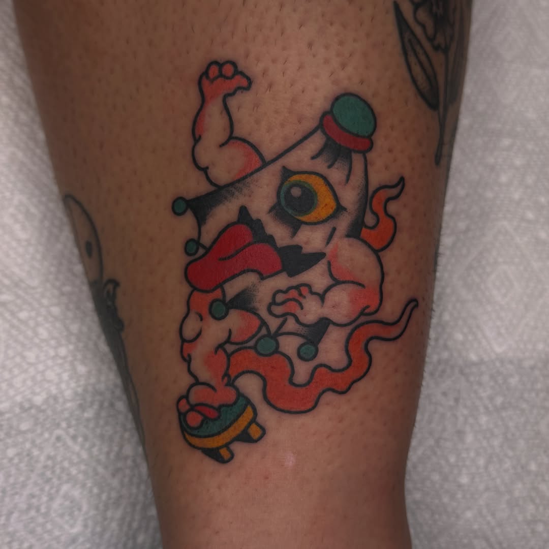 Clown American traditional tattoo on the forearm by Liz Mercer ★ Tattooer - Raleigh NC