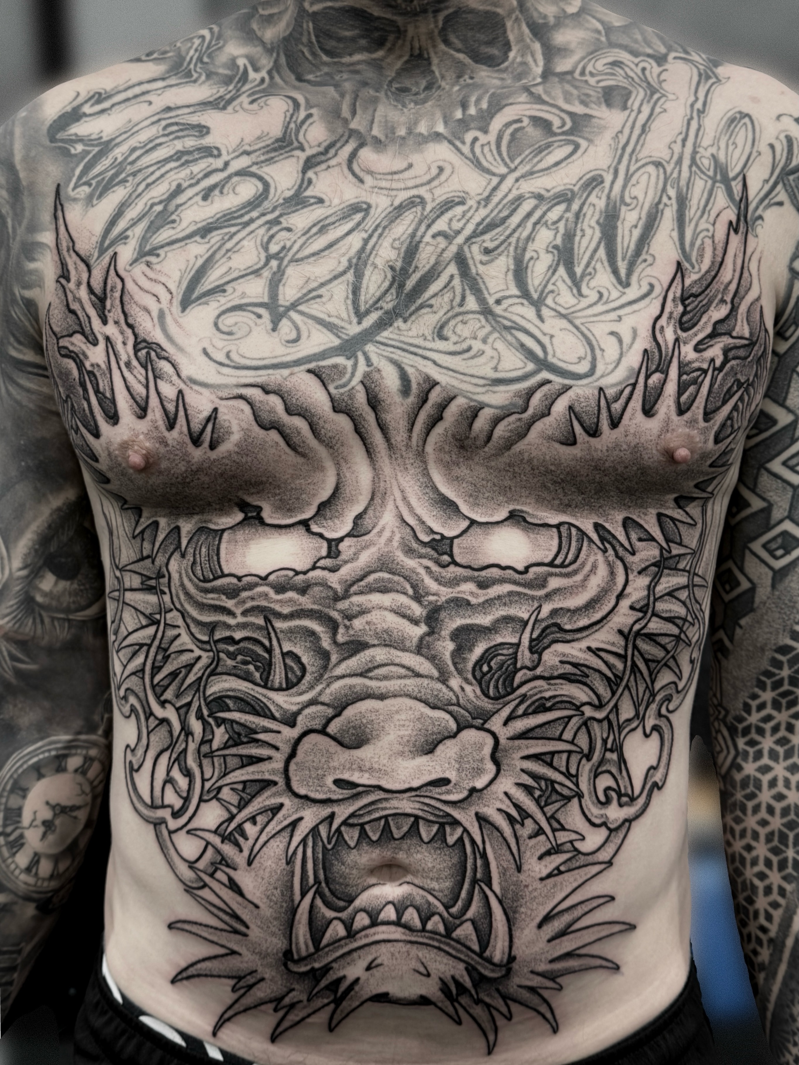 Dragon realism tattoo on the chest by @luckybunnytat2