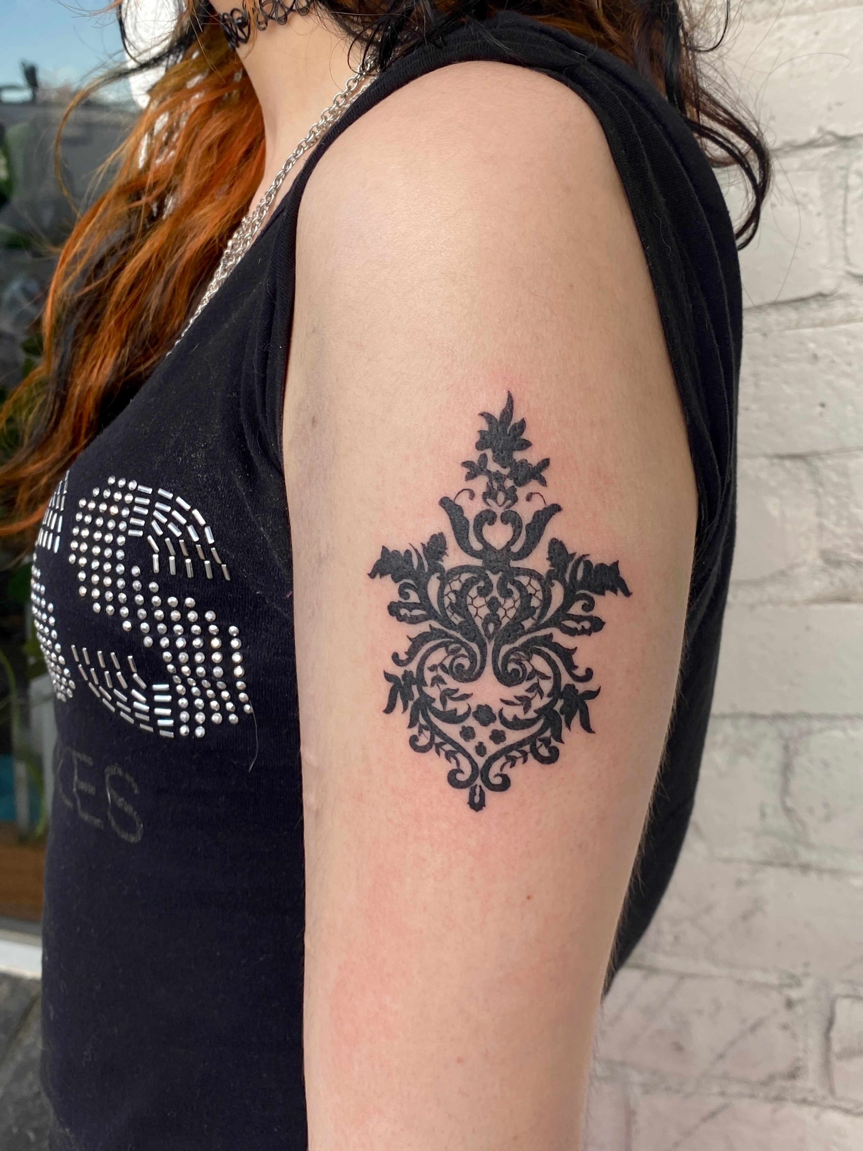 Ornamental lace pattern tattoo on the shoulder by °₊⊹ delia ✩ jane ೃ࿔*