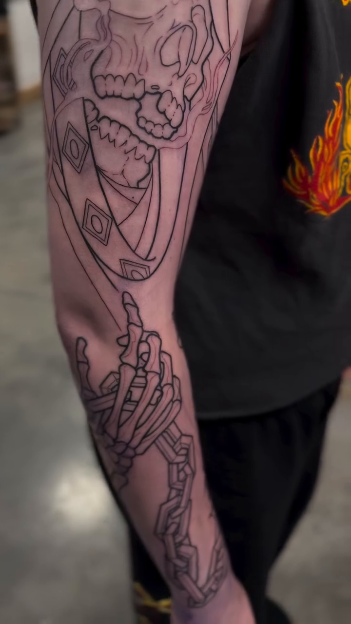 Grim reaper skull with chains blackwork tattoo by Hades cabrera, Richmond, Virginia
