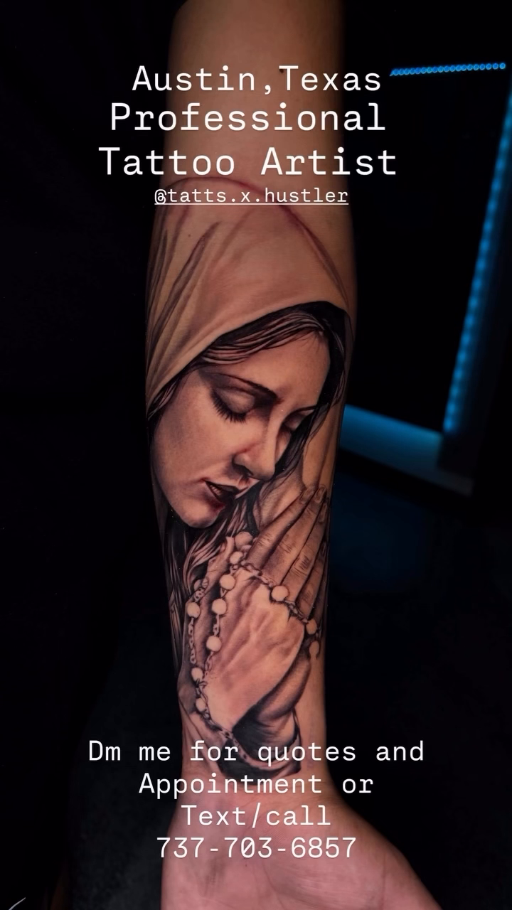 Religious figure realism tattoo by 📍 Austin
