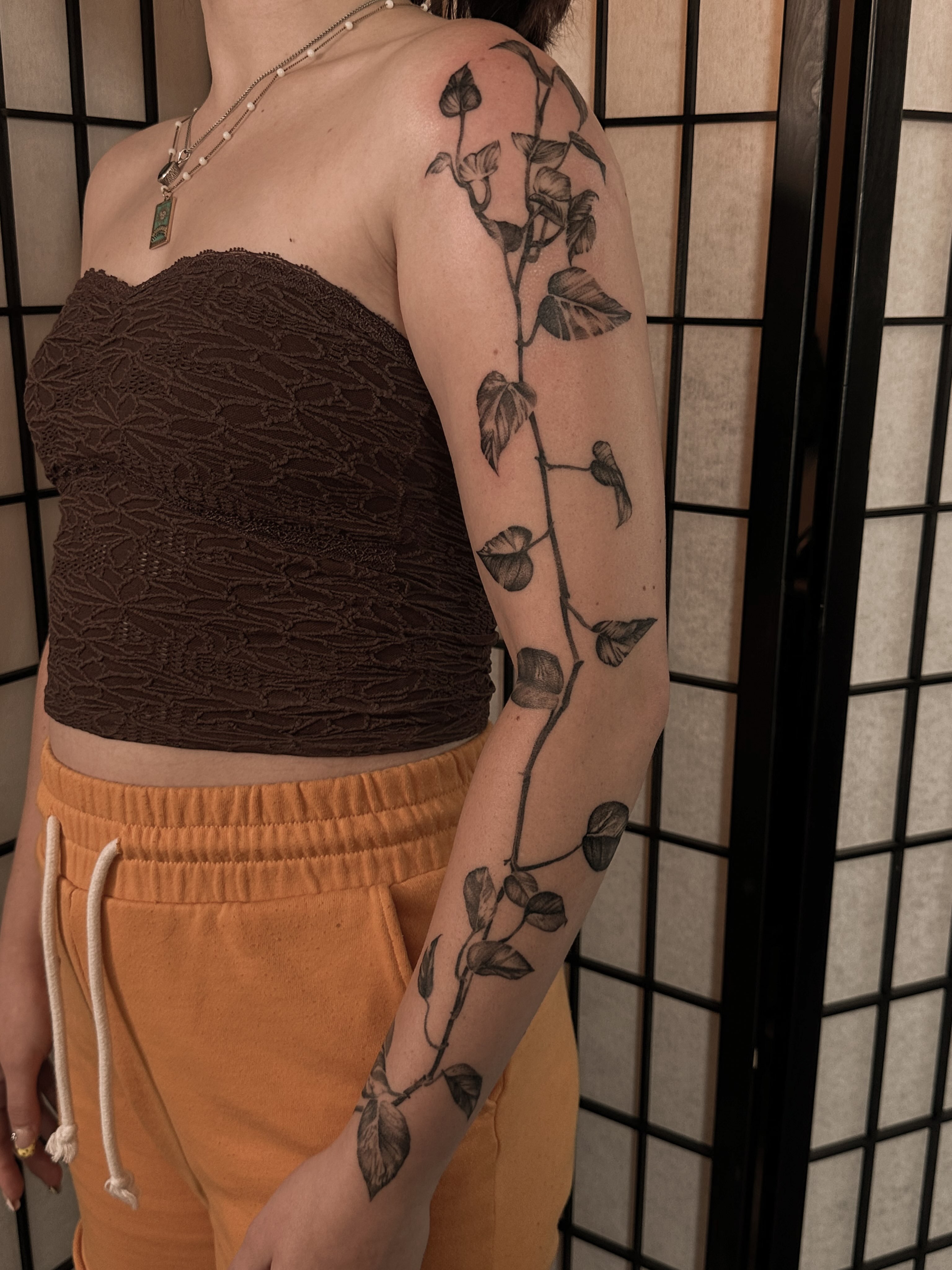 Vine with bird black and grey tattoo on the upper arm by πππππππππ β ππππ ππππ ππππ ππππππ ππππππ, Salt Lake City, Utah