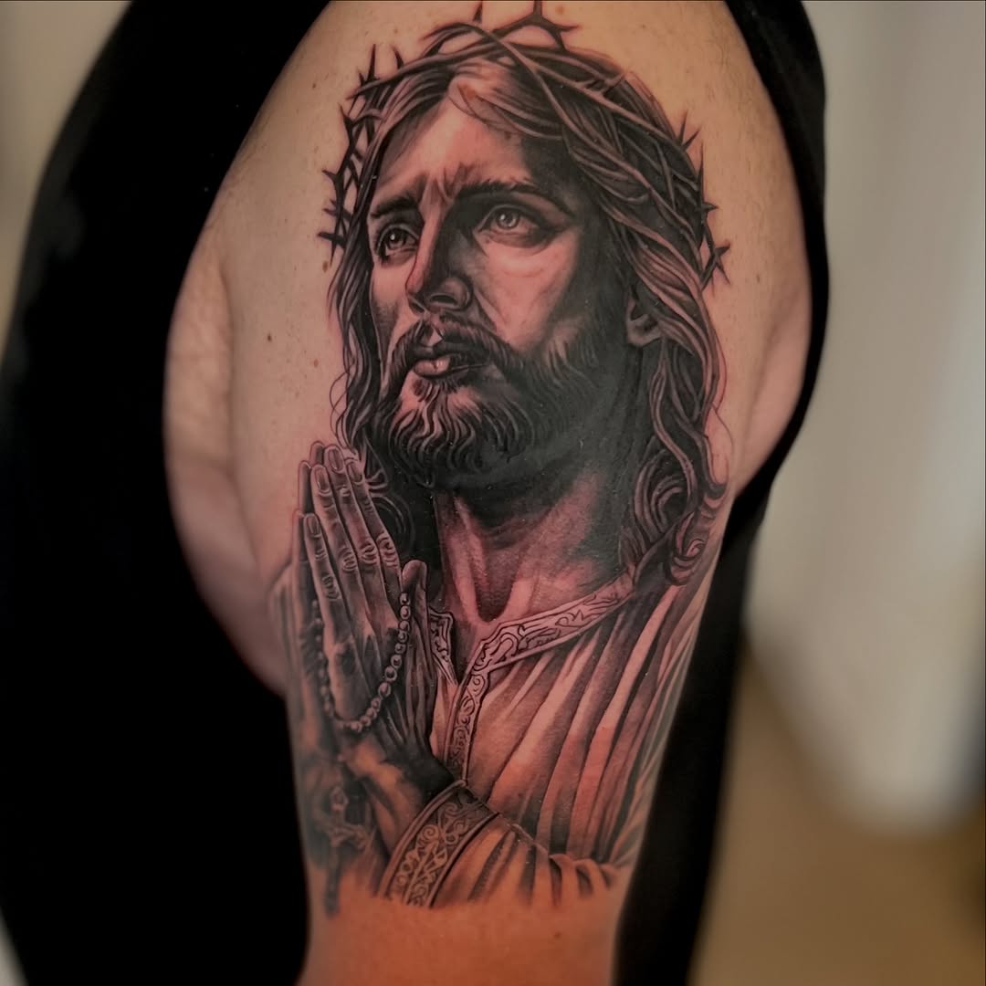 Tattoo by @mannyfacestattoo — realism, black_and_grey
