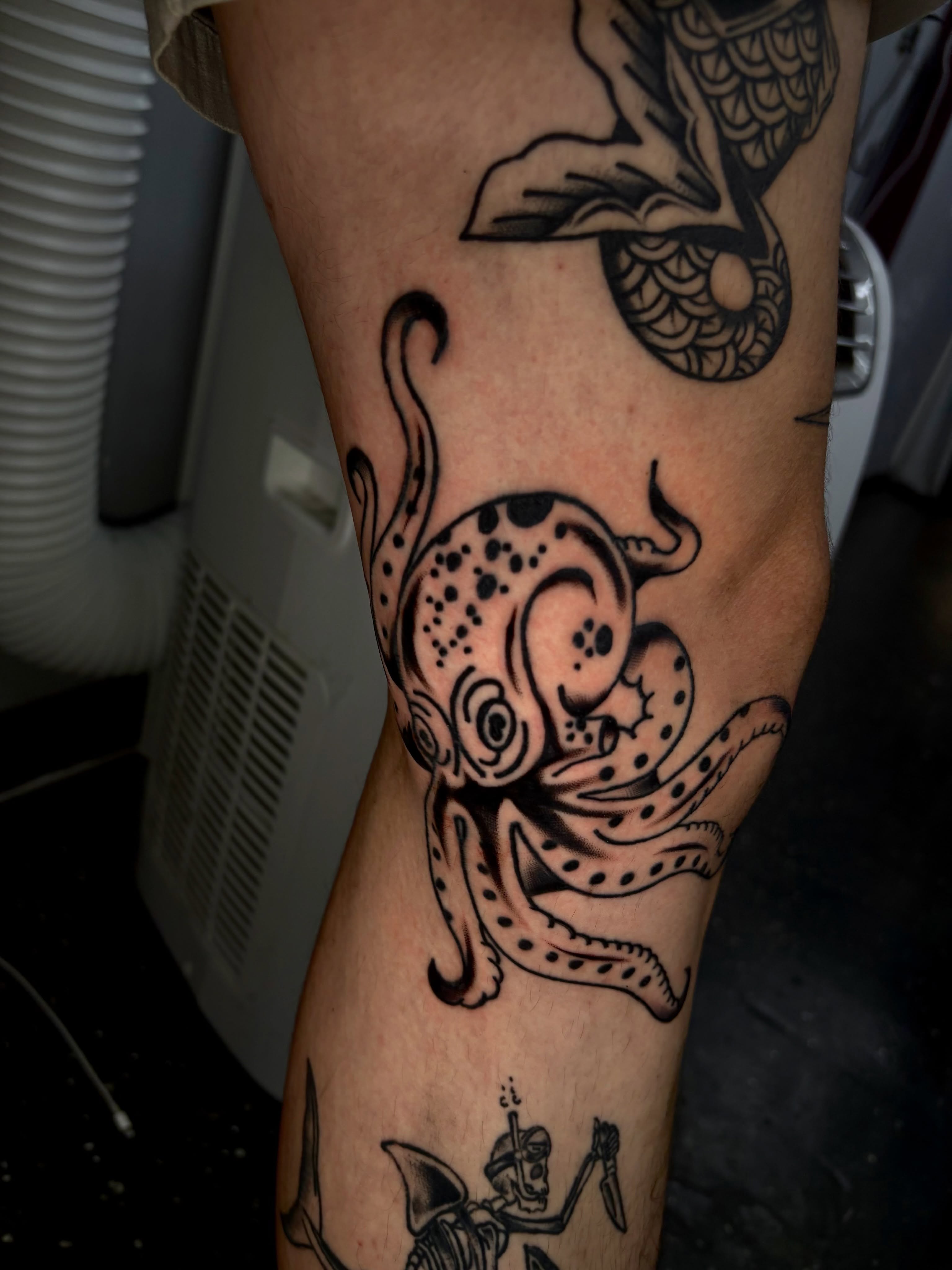 Octopus dotwork tattoo on the forearm by Jenna Clayton