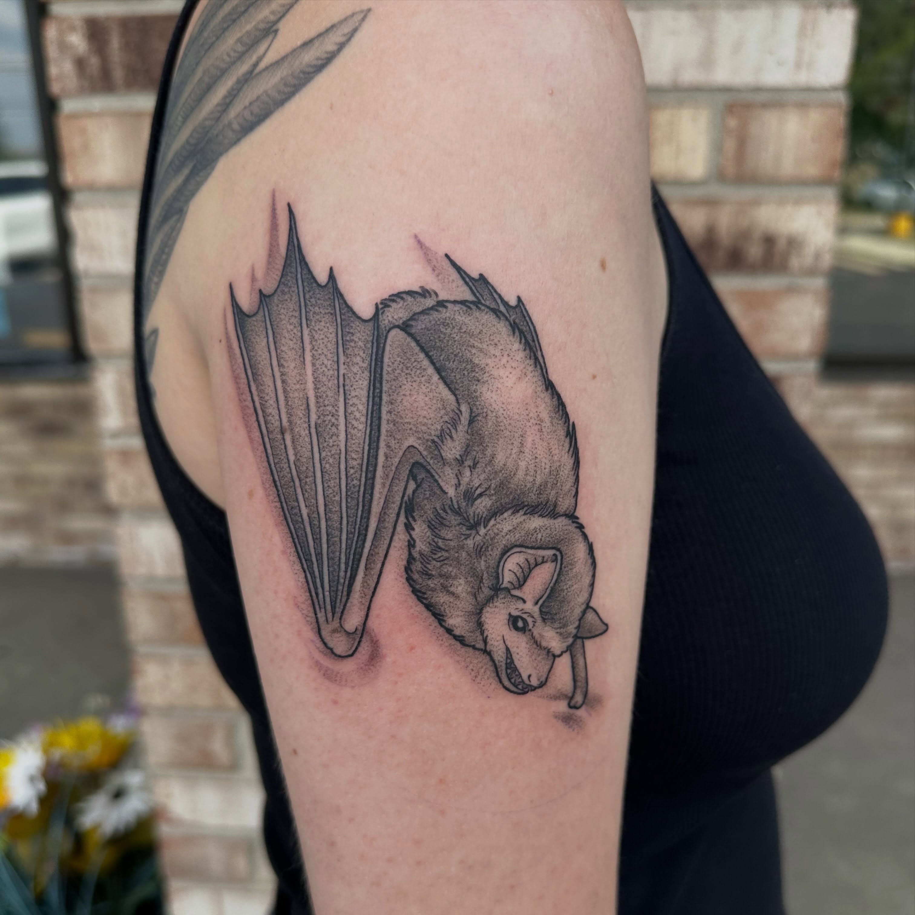 Bat realism tattoo on the shoulder by Hi