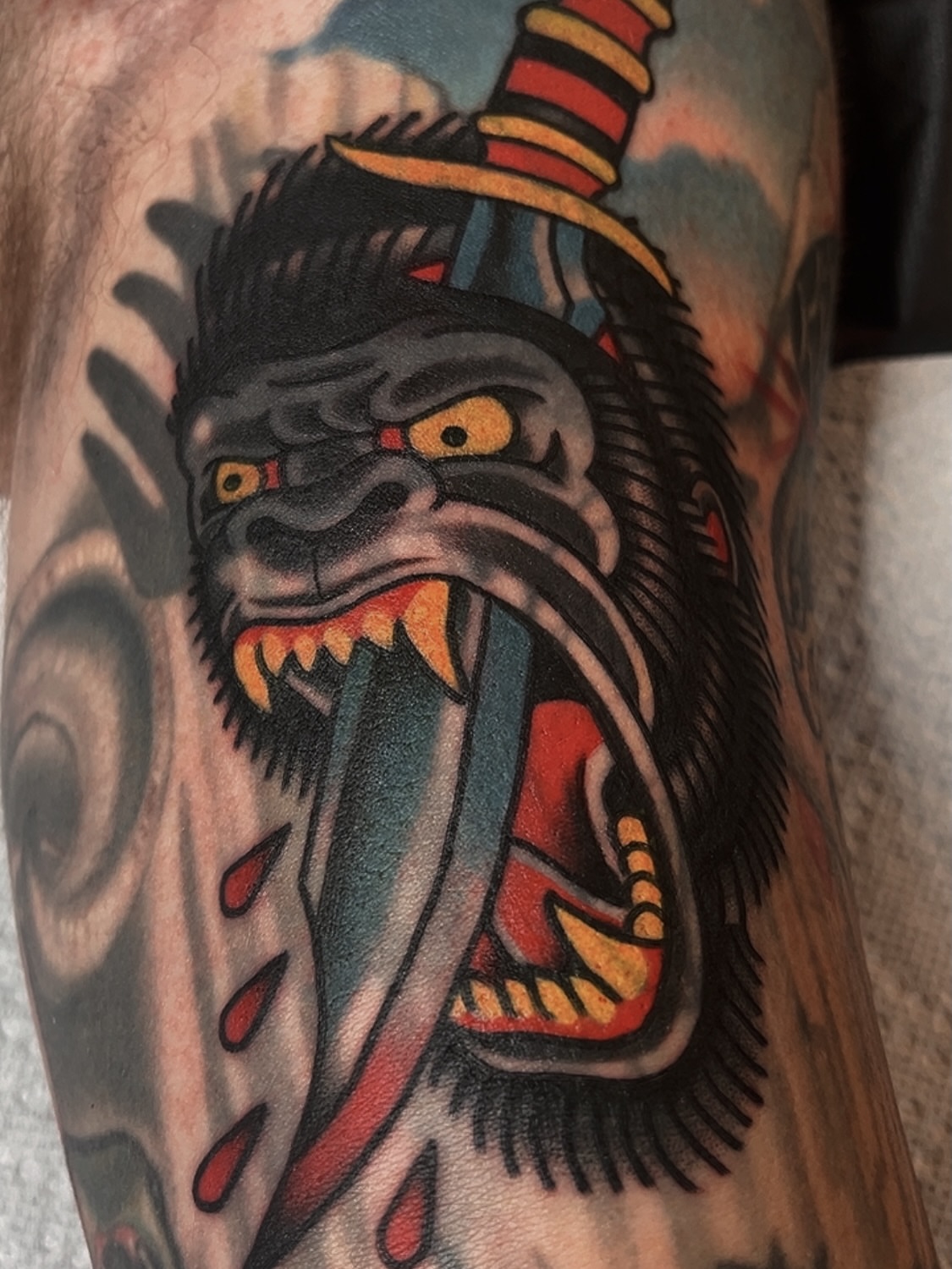 Gorilla American traditional tattoo on the forearm by Las Vegas Tattoo Artist