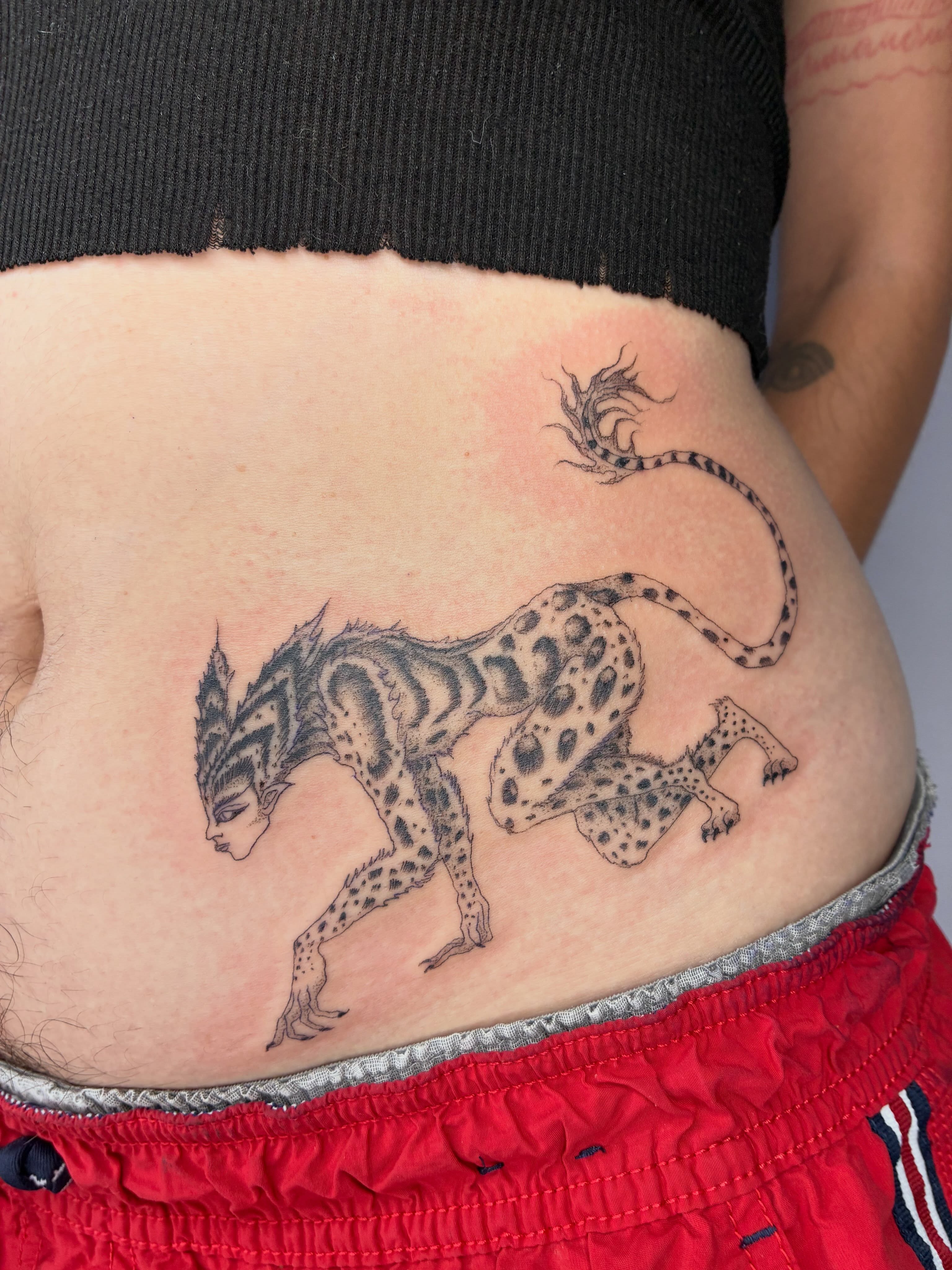 Leopard-human hybrid realism tattoo on the torso by ∘≁≀Gæish∀ ⍕ ◯⊂ⅇl⌾tl≀≁∘
