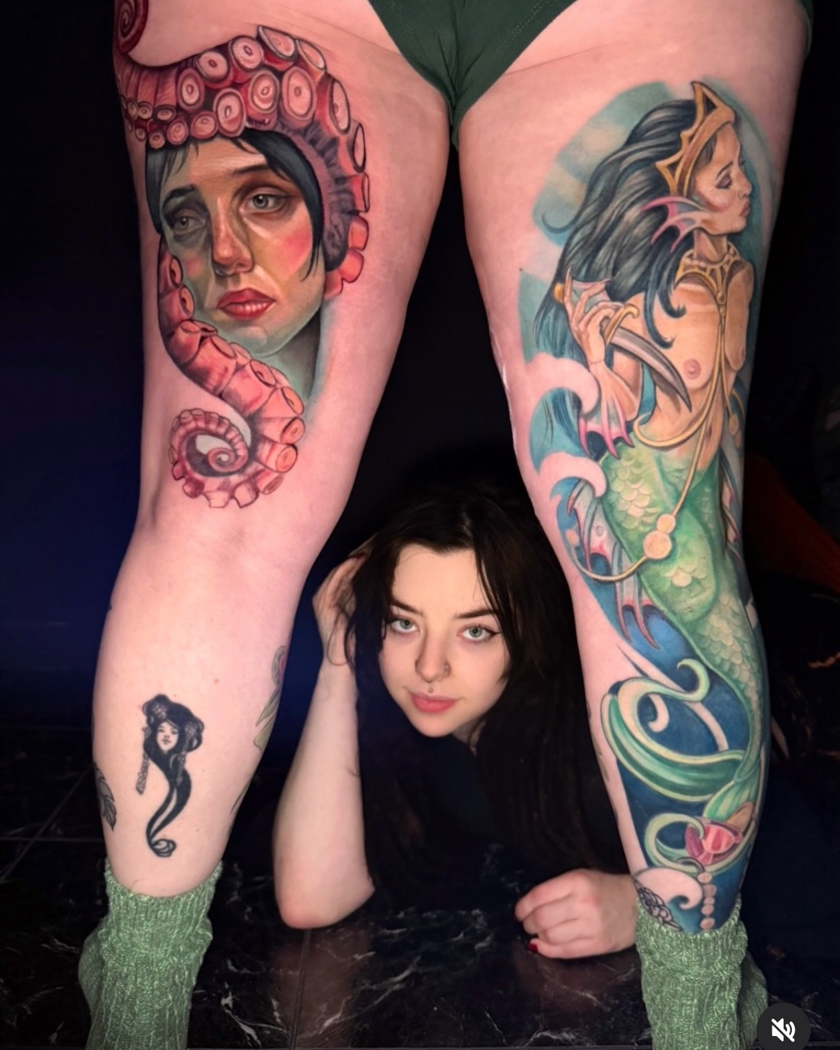 Mermaid and woman realism tattoo on the thigh by ✨Meredith Brewington✨ Maryland Tattoo