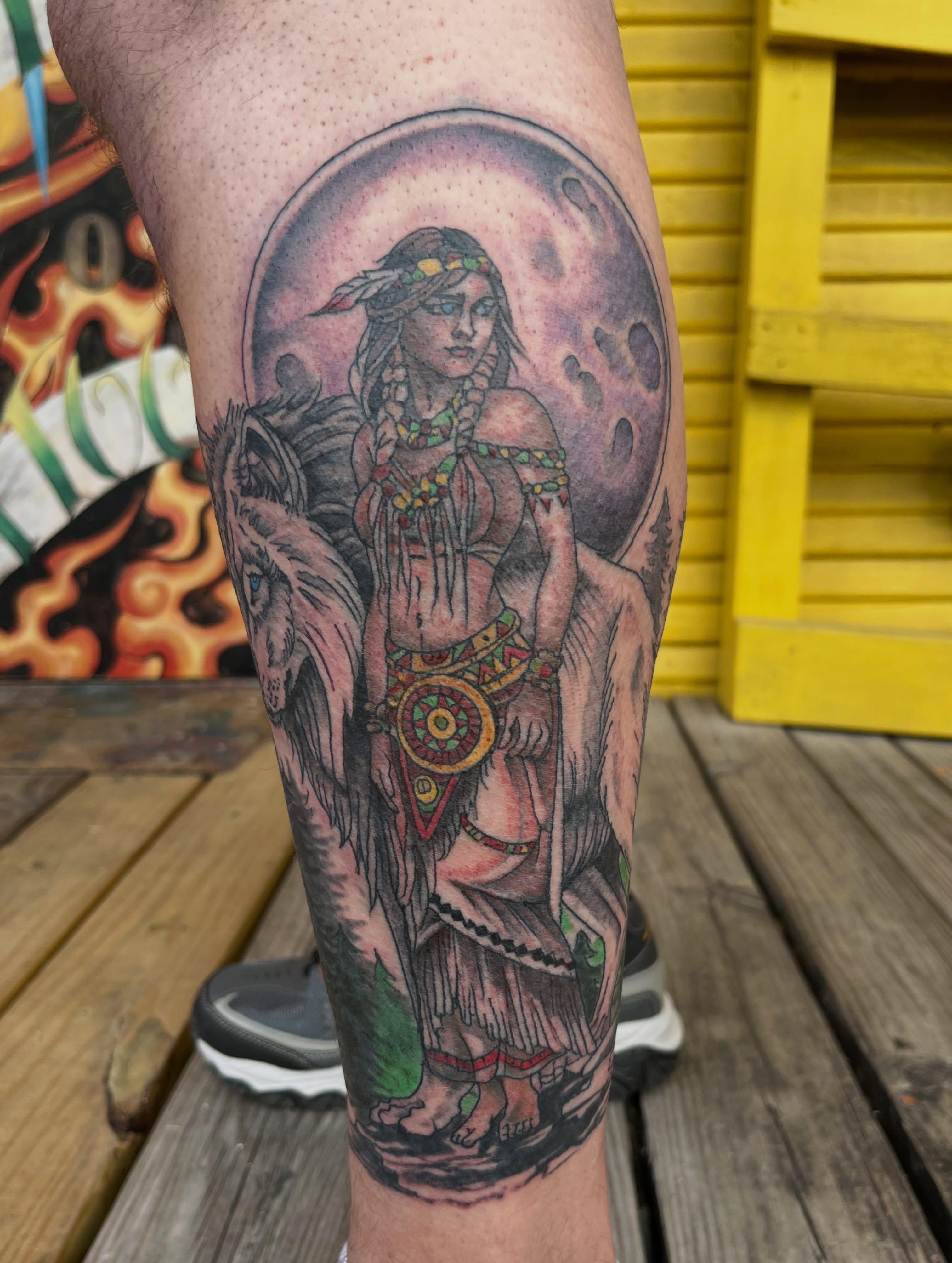 Indigenous woman American traditional tattoo on the forearm by Roachrude