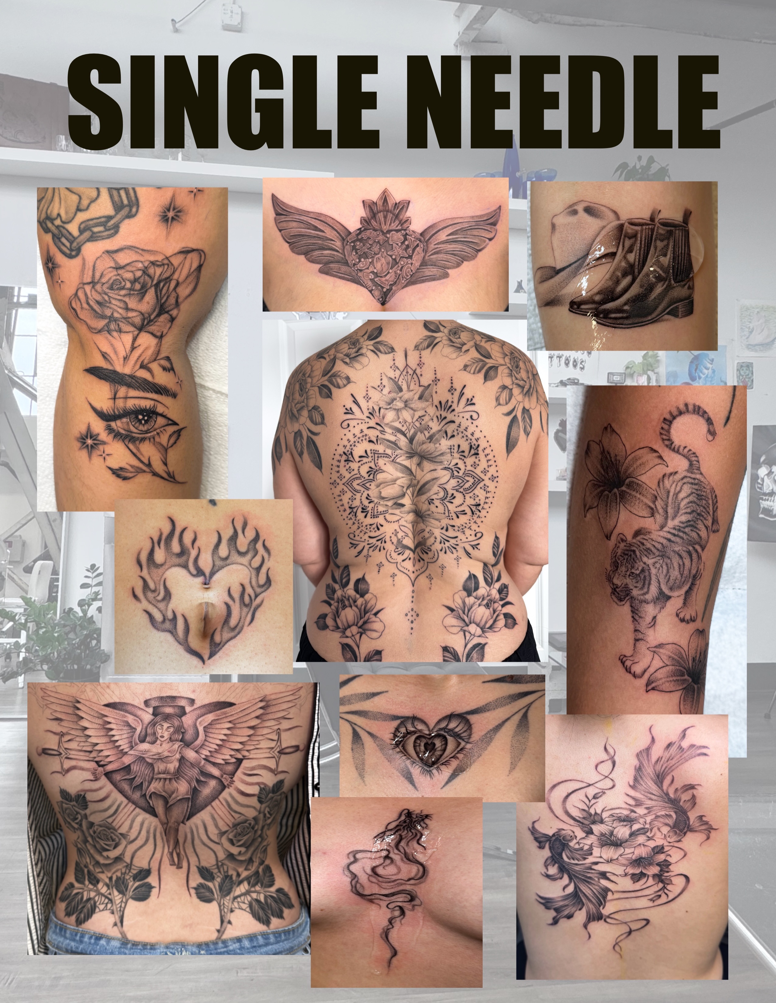 Single needle single needle tattoo on the back by @nudylicioustattoos