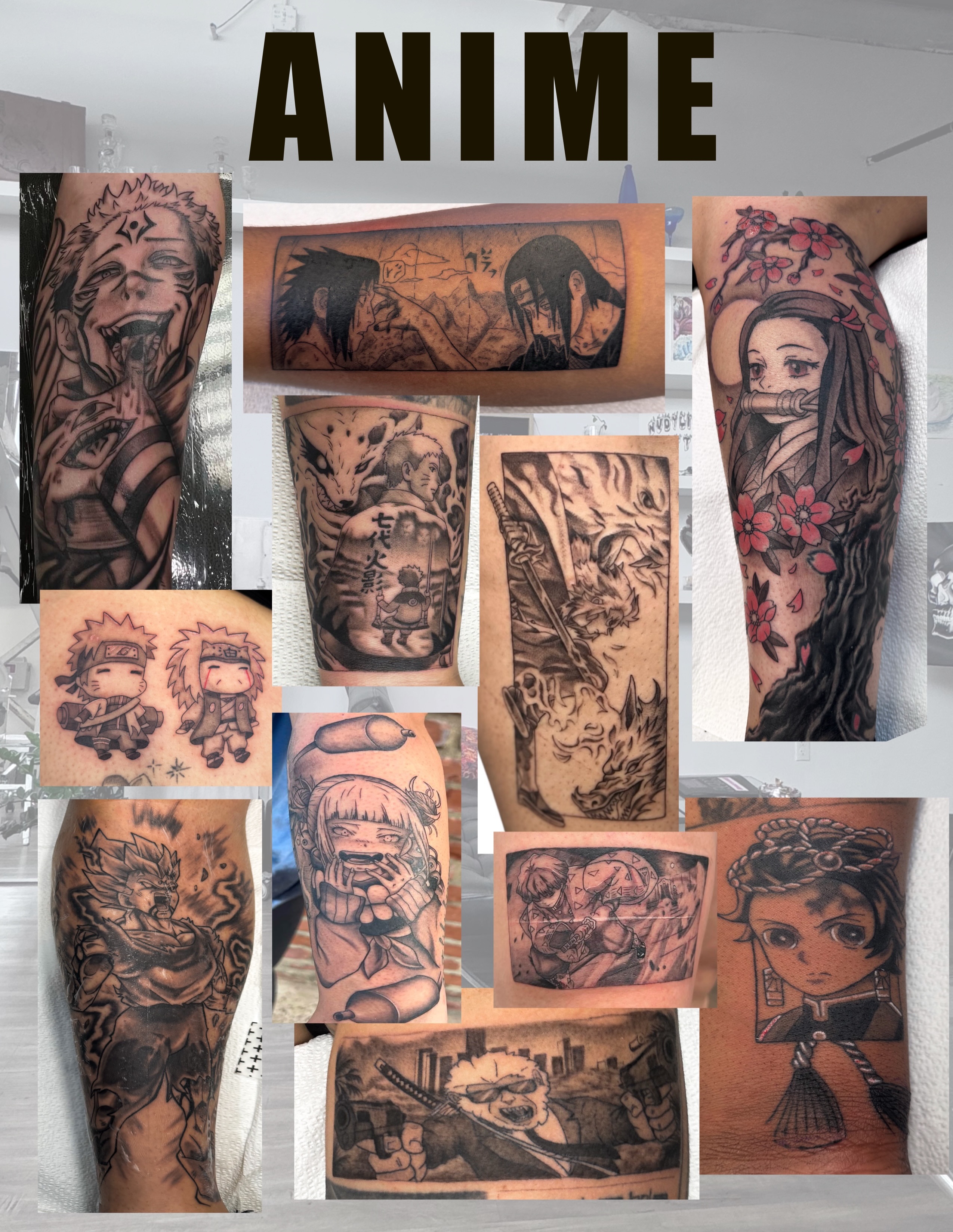 Anime characters anime tattoo on the upper arm by @nudylicioustattoos