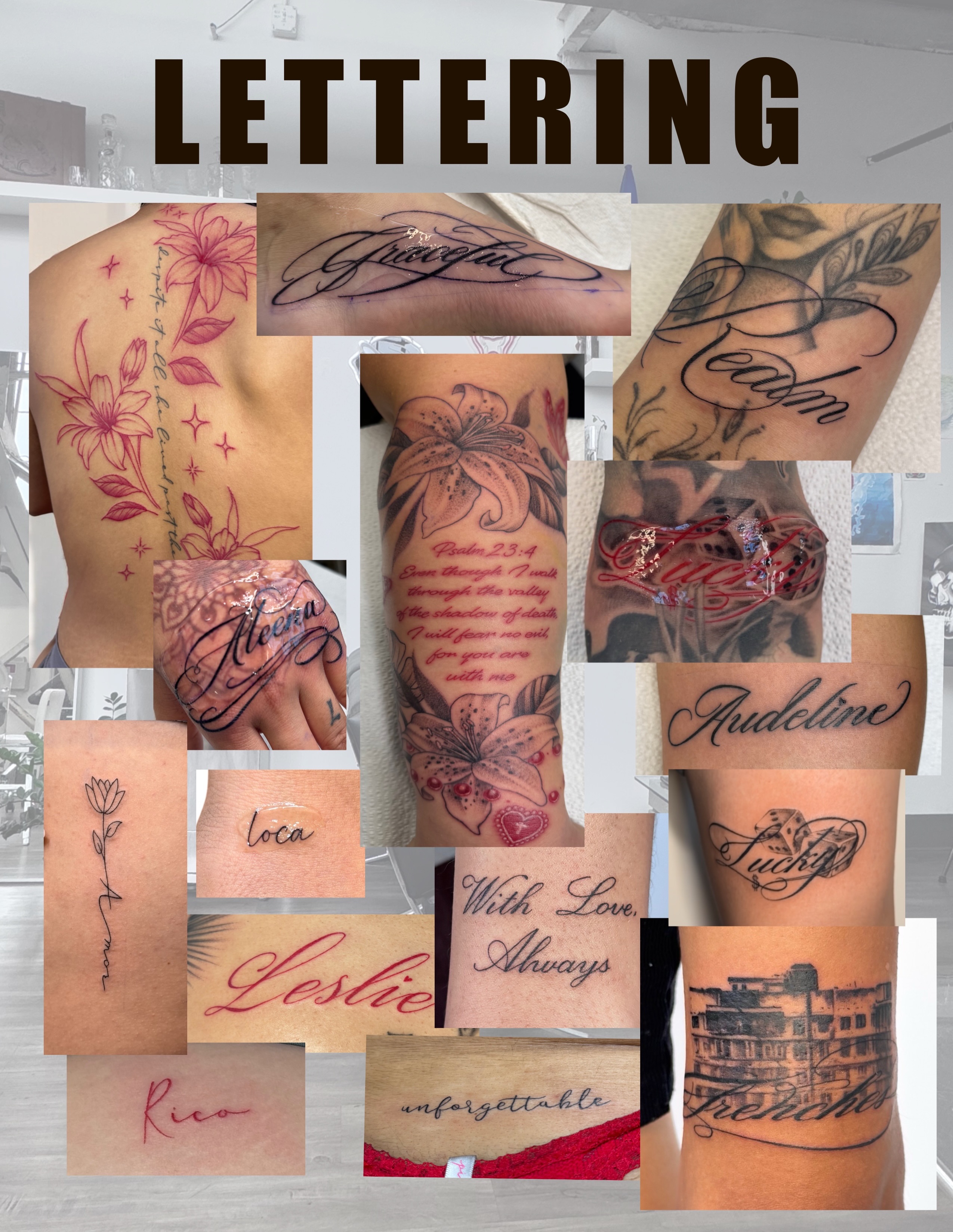 Lettering lettering script tattoo by @nudylicioustattoos