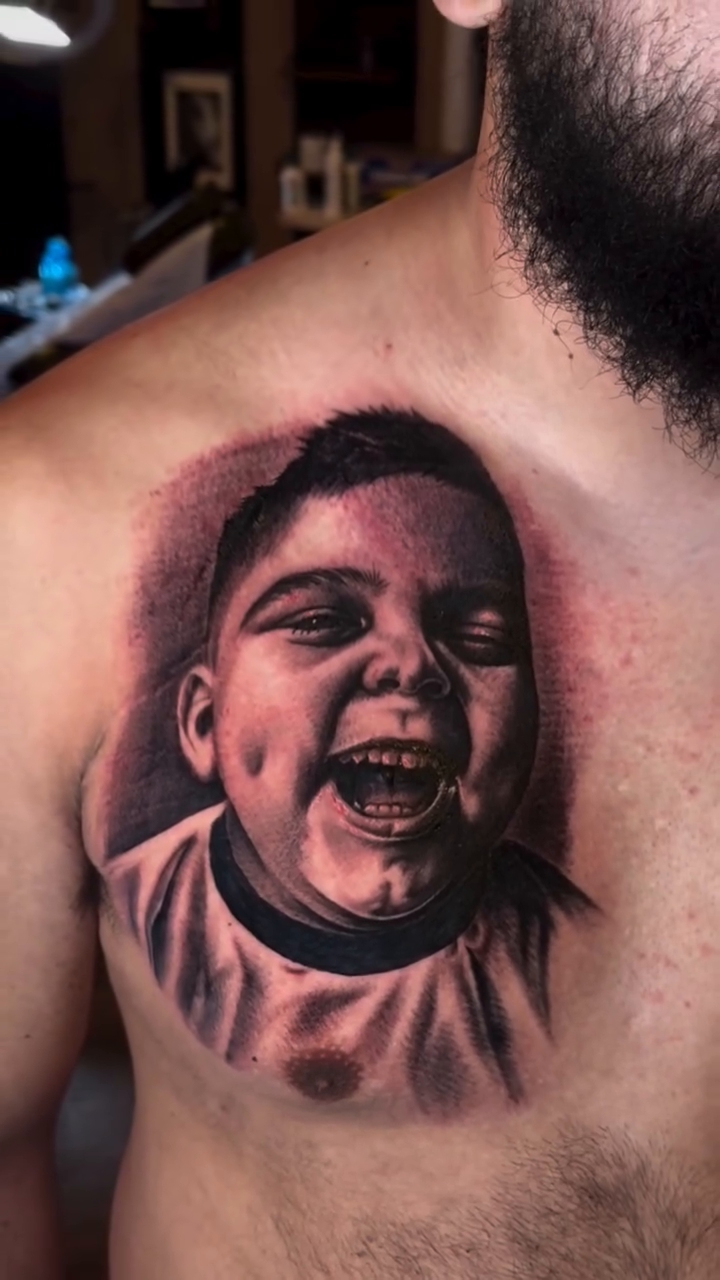 Child portrait realism tattoo by Andrew Wine🍷Tattoo