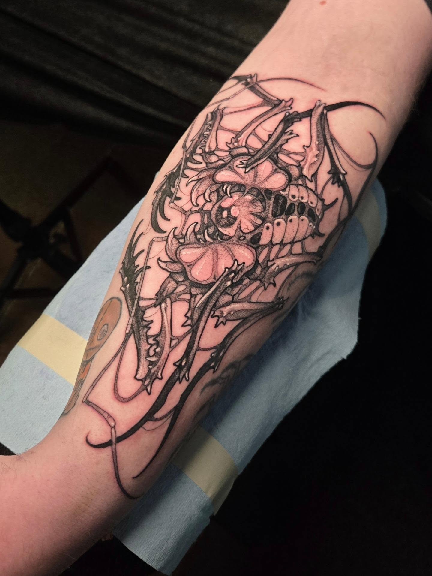 Dragon black and grey tattoo on the forearm by ◇  Kristyn Kay  ◇ Tattoo Warlock, Des Moines, Iowa