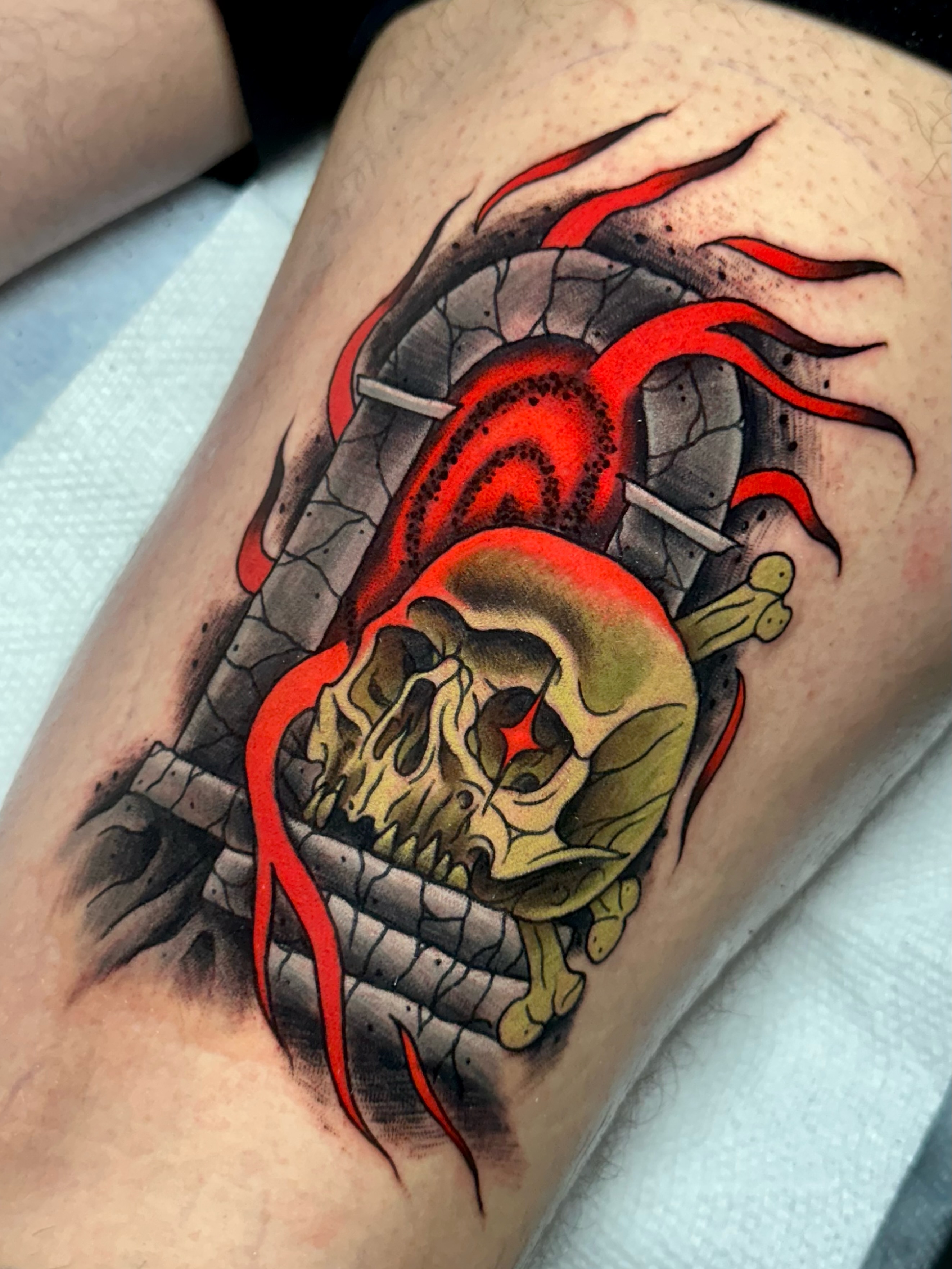 Skull and chili pepper American traditional tattoo on the forearm by 𝐀𝐮𝐬𝐭𝐢𝐧 𝐌𝐨𝐫𝐫𝐢𝐬𝐨𝐧 𝐓𝐚𝐭𝐭𝐨𝐨𝐬
