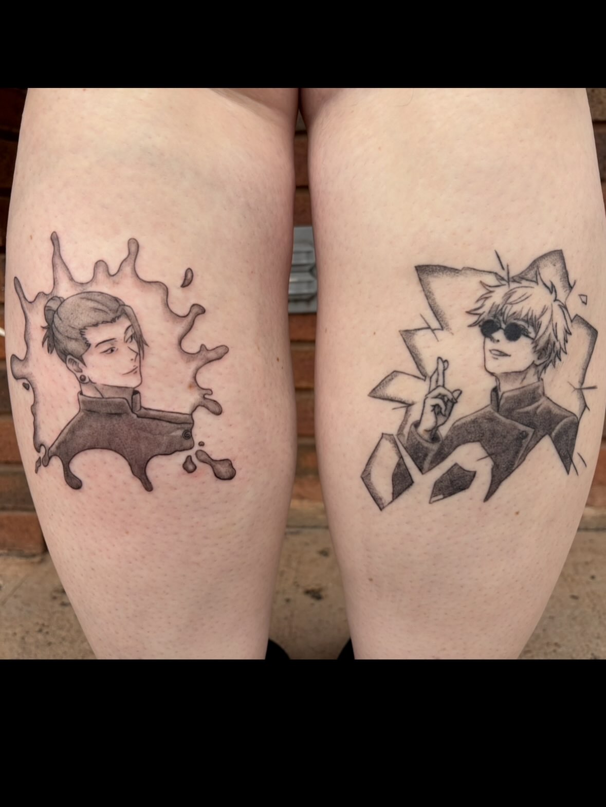 Anime characters anime tattoo on the thigh by Sierra Maynard