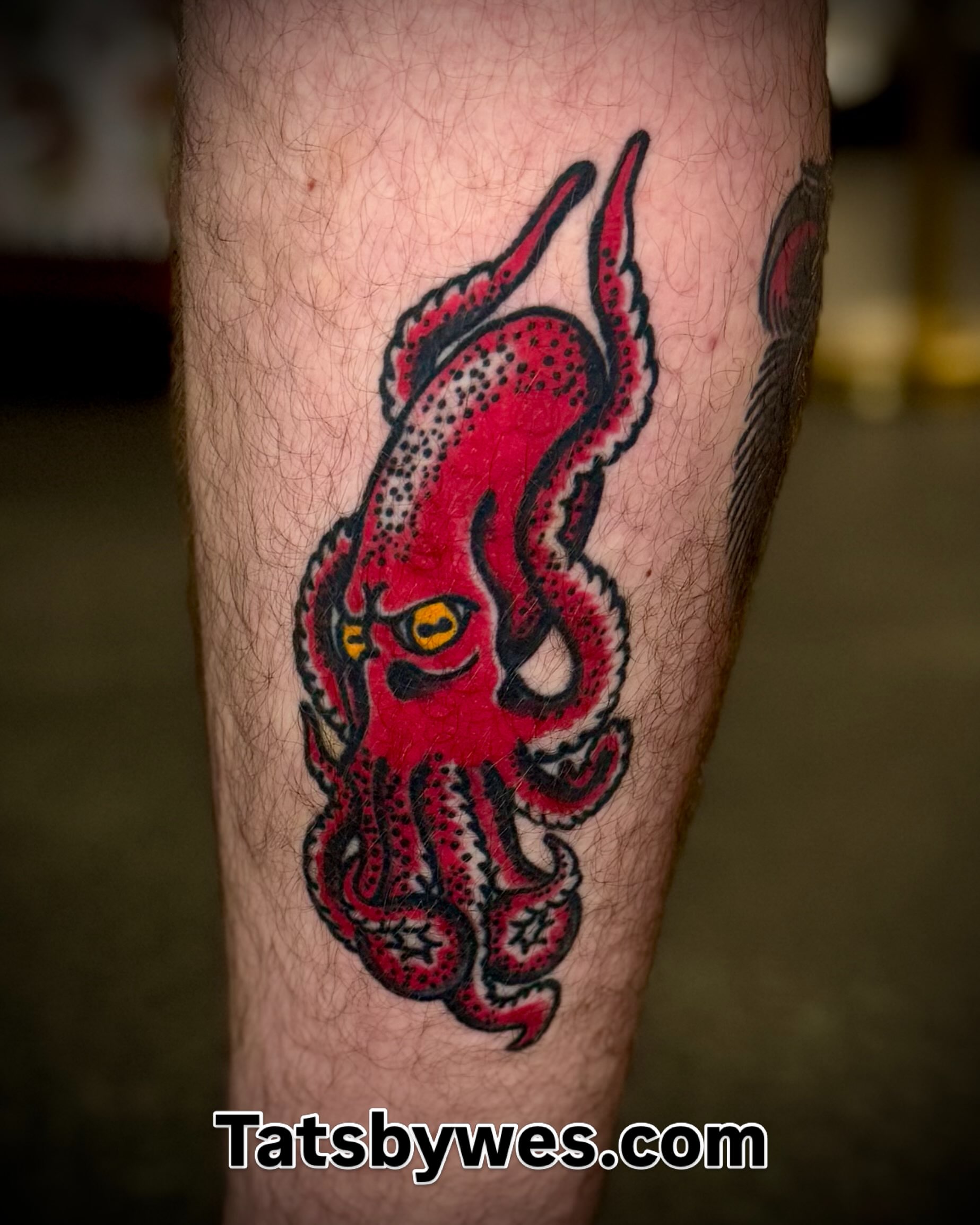 Octopus American traditional tattoo on the forearm by 𝐖𝐄𝐒