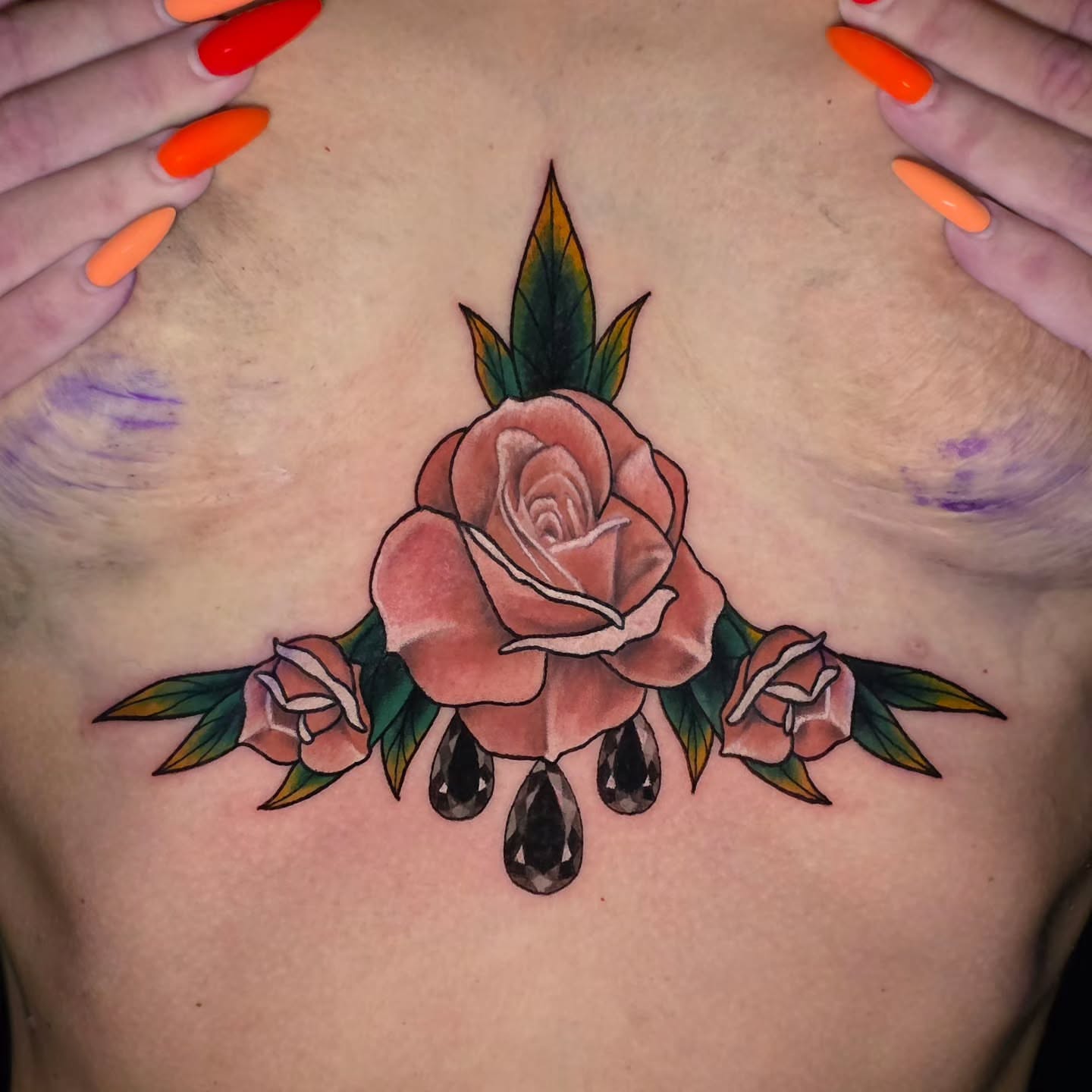 Rose American traditional tattoo on the chest by Banana Cake