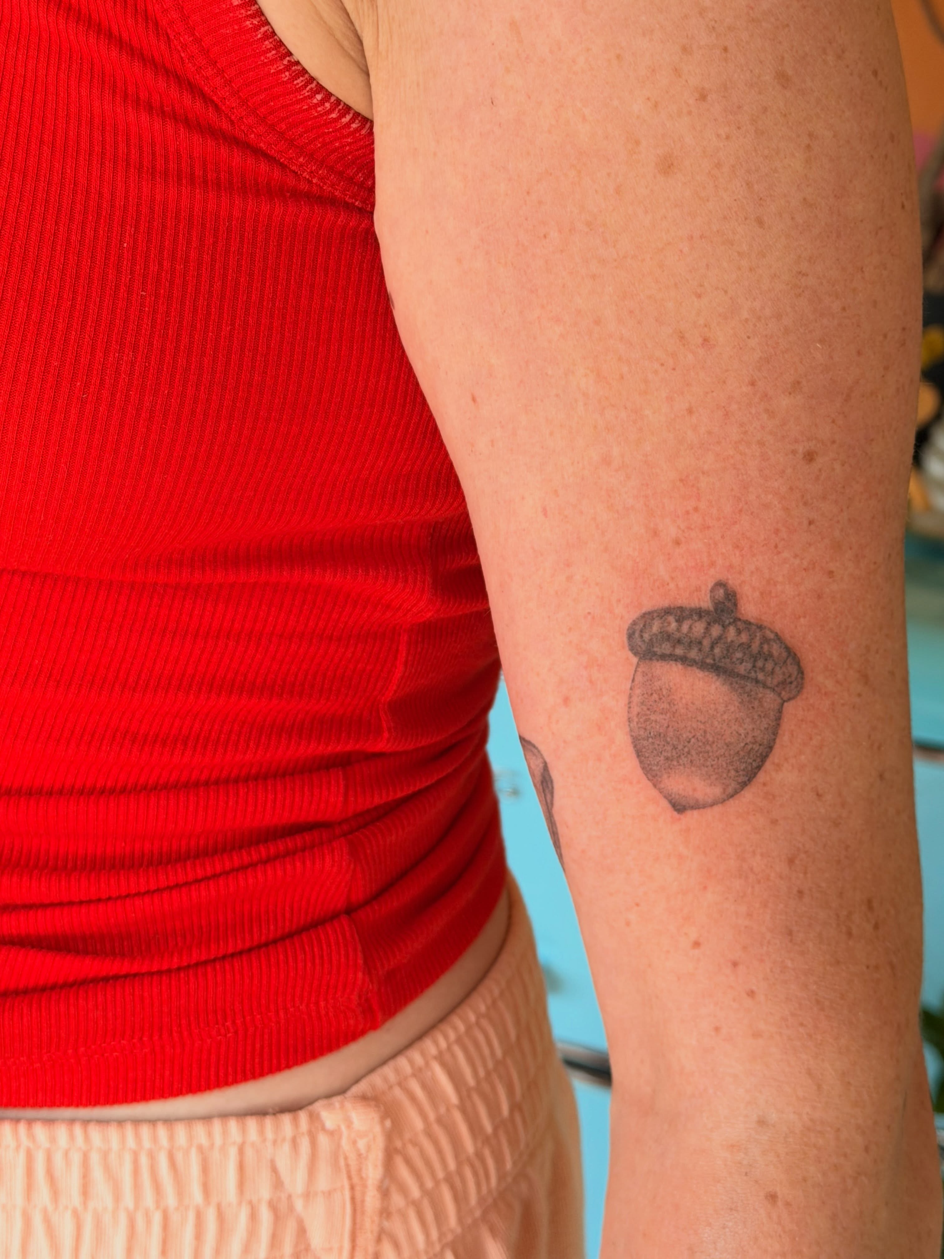 Acorn black and grey tattoo on the forearm by 🌼DaisyDaiz🕸️