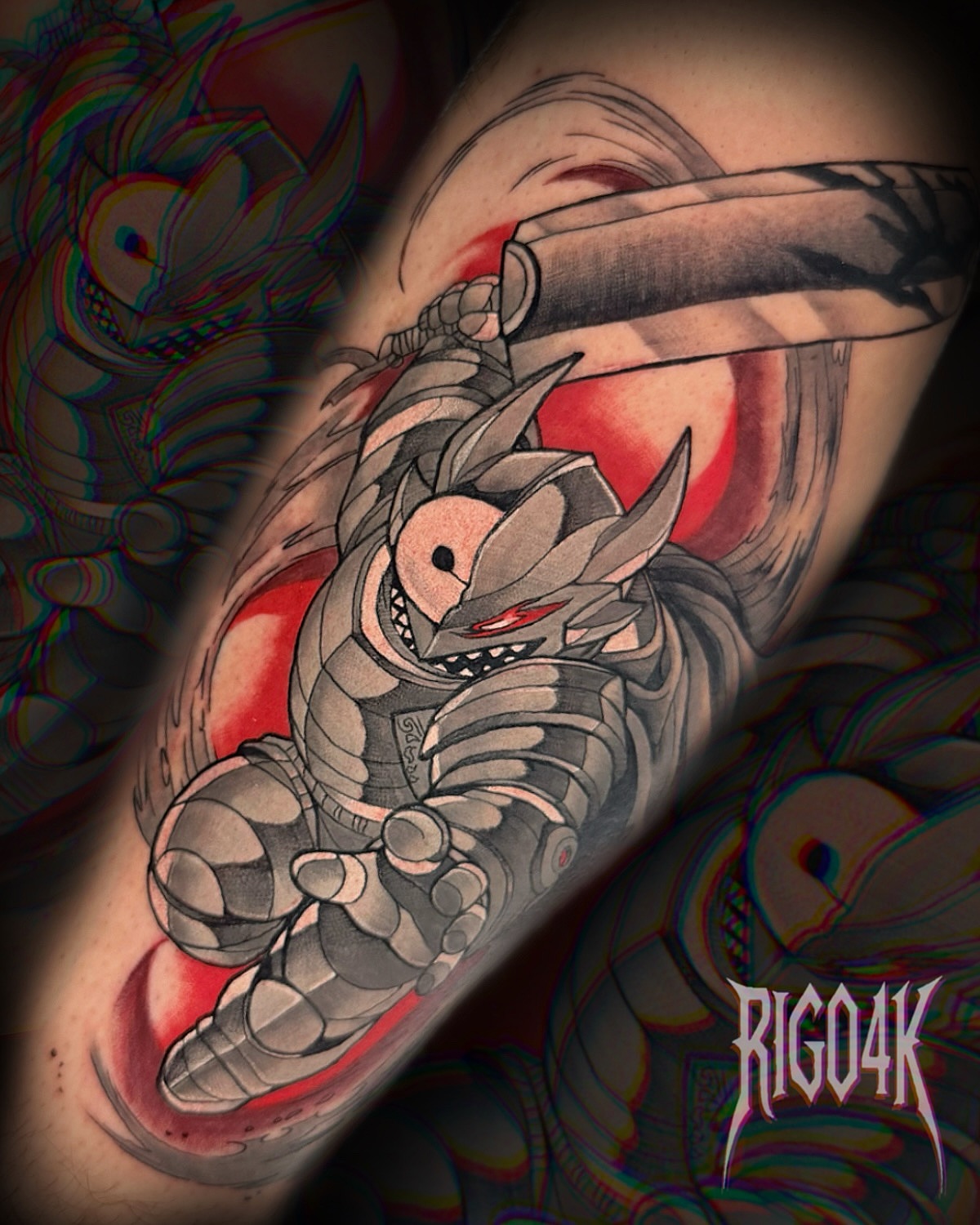 Mecha robot geometric tattoo on the forearm by Rigo4k