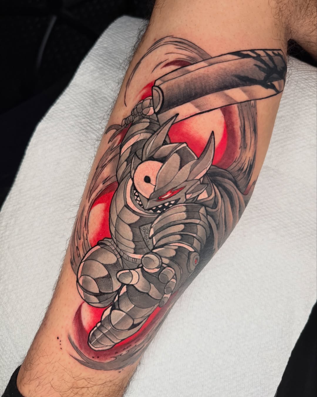 Robotic creature japanese irezumi tattoo on the forearm by Rigo4k