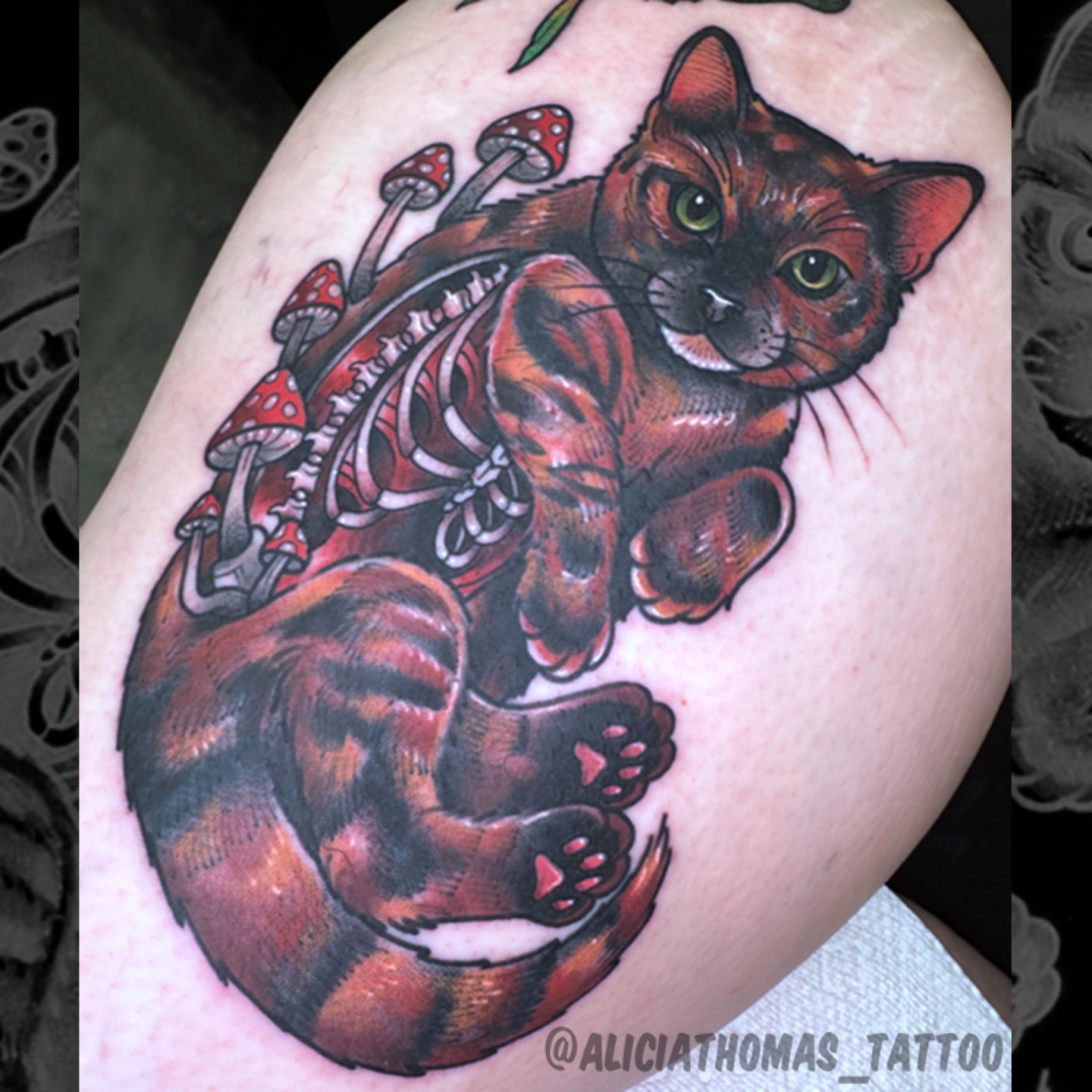Cat realism tattoo on the thigh by 𝖆𝖑𝖎𝖈𝖎𝖆 𝖙𝖍𝖔𝖒𝖆𝖘