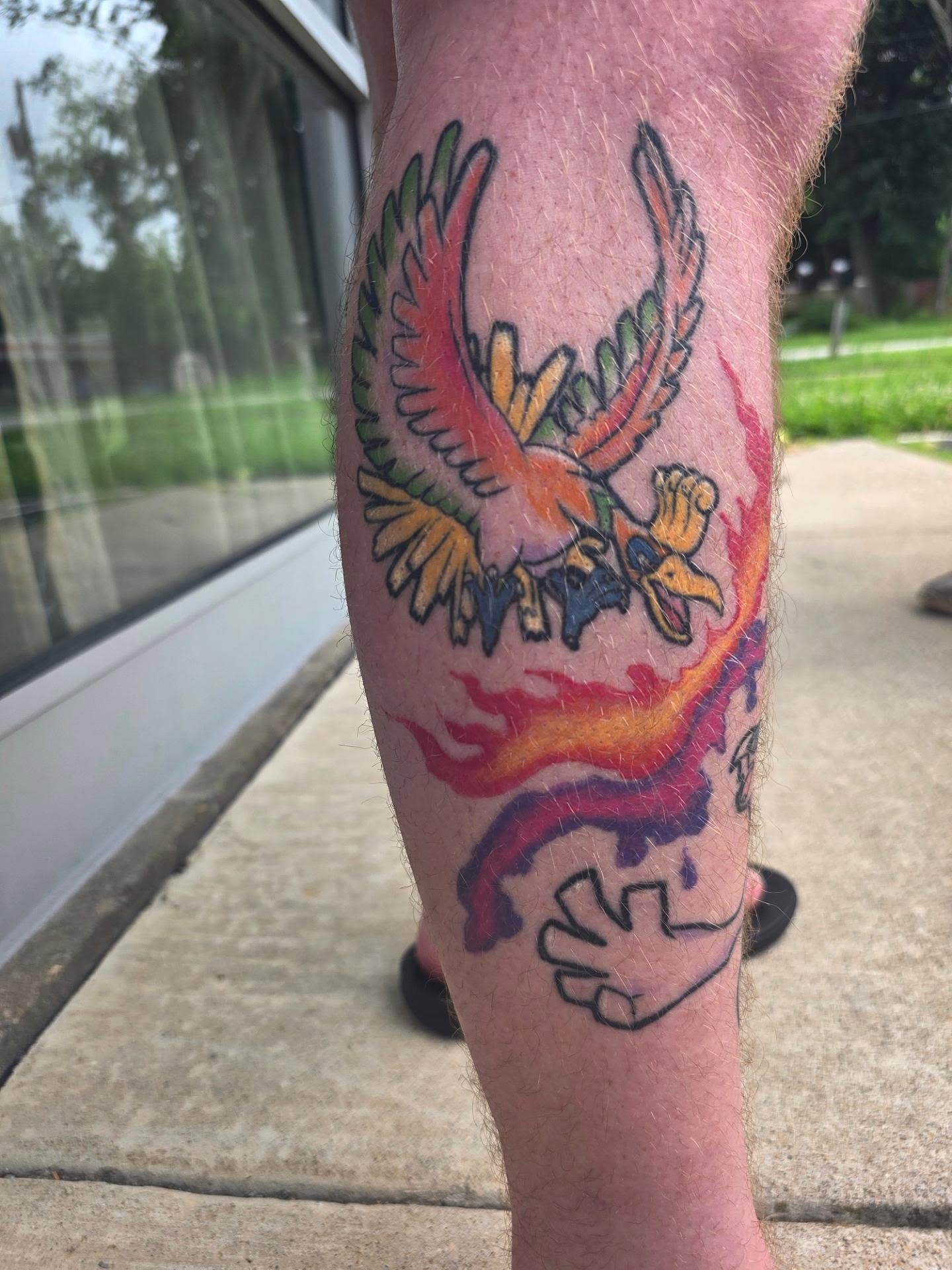 Phoenix new school tattoo on the forearm by julian