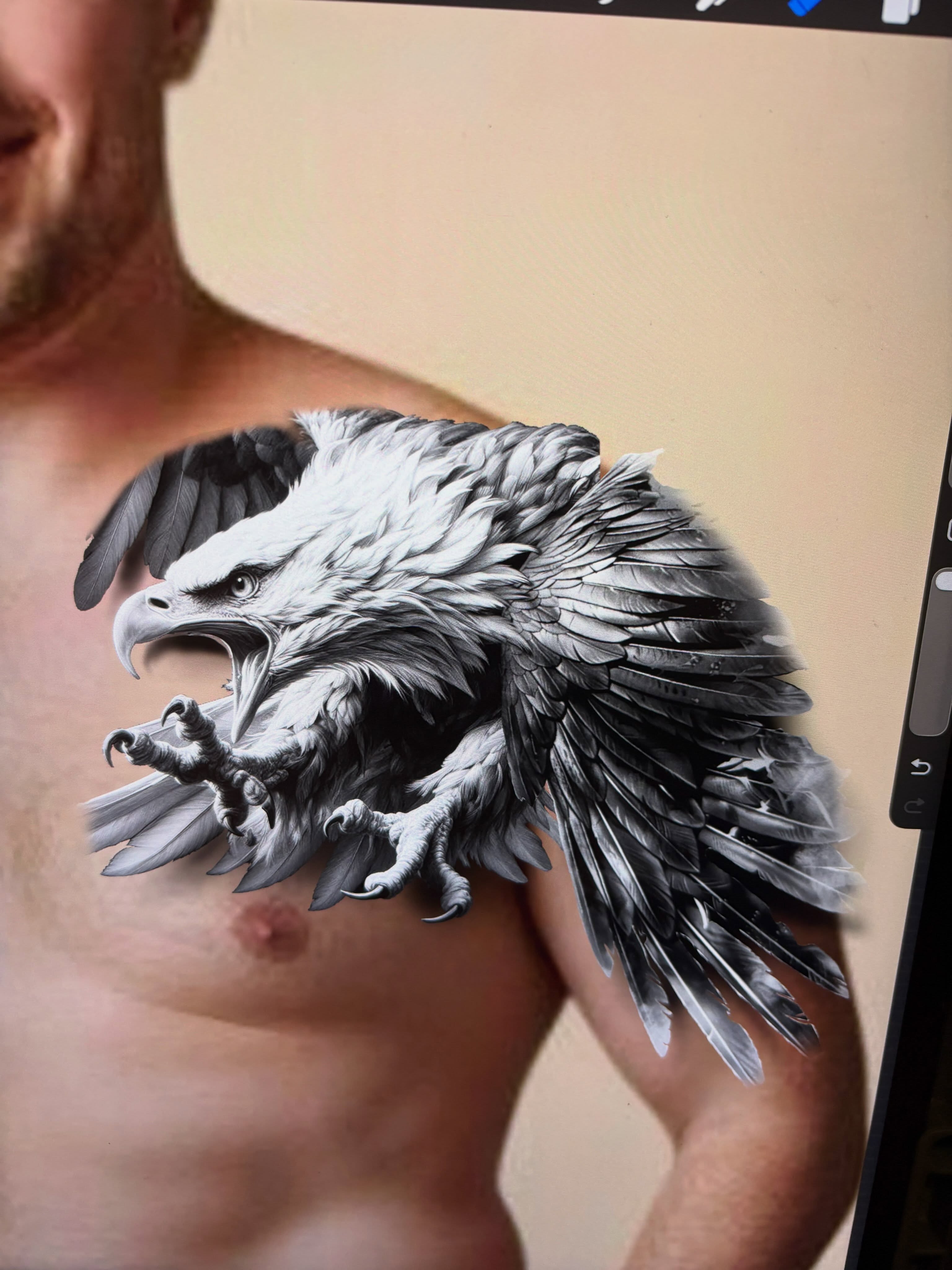 Eagle realism tattoo on the chest by Joshua Scott