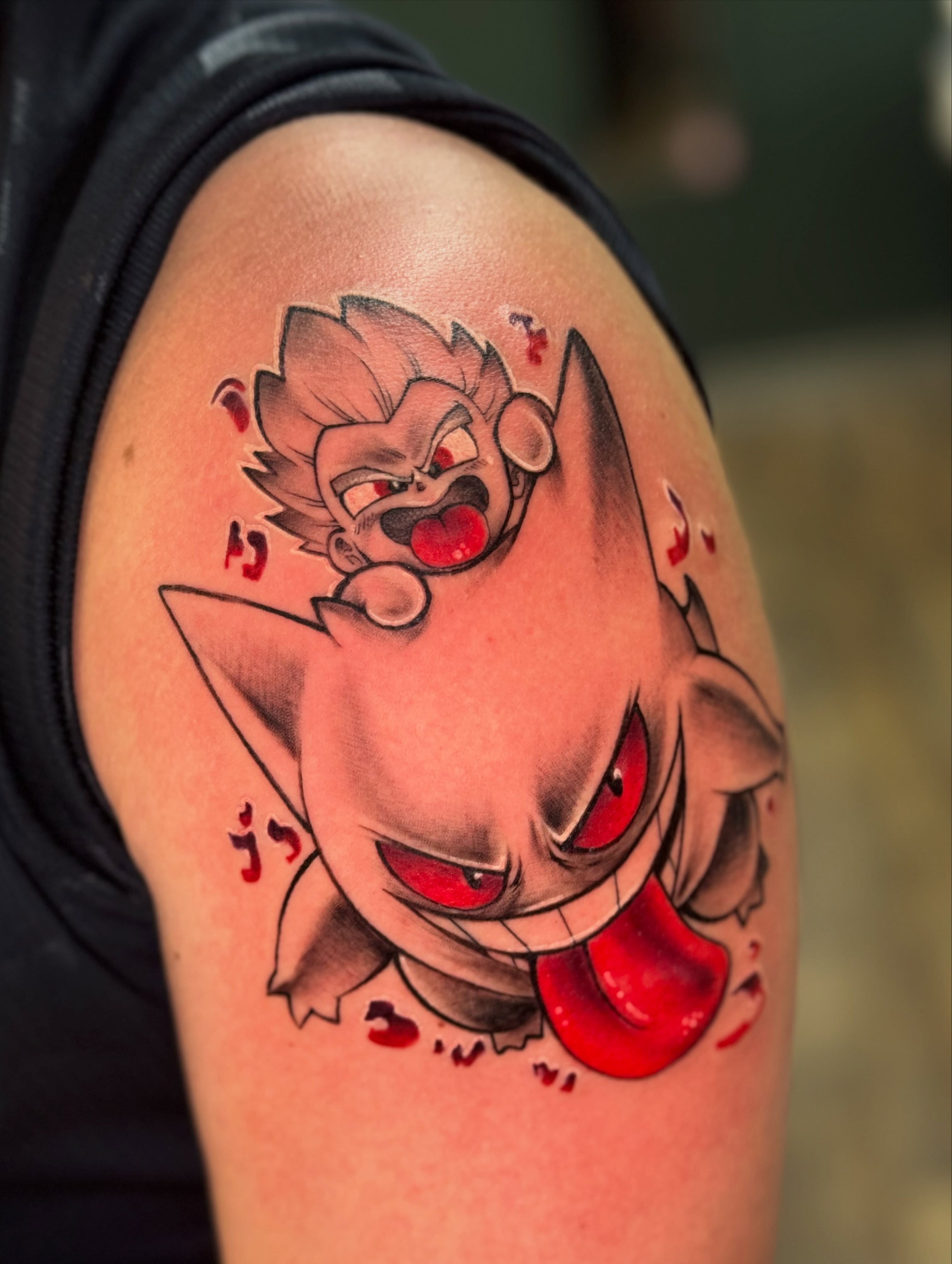Gengar dark realism tattoo on the shoulder by 🗡️Abi🗡️