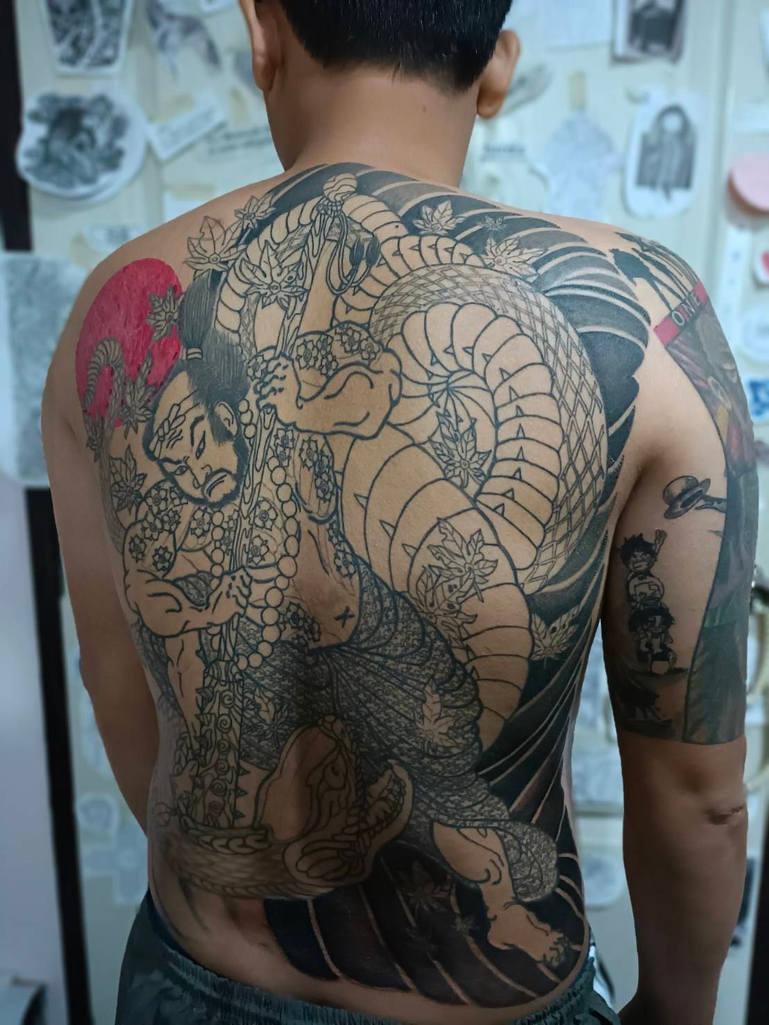 Samurai and dragon japanese irezumi tattoo on the back by Ink Napawong