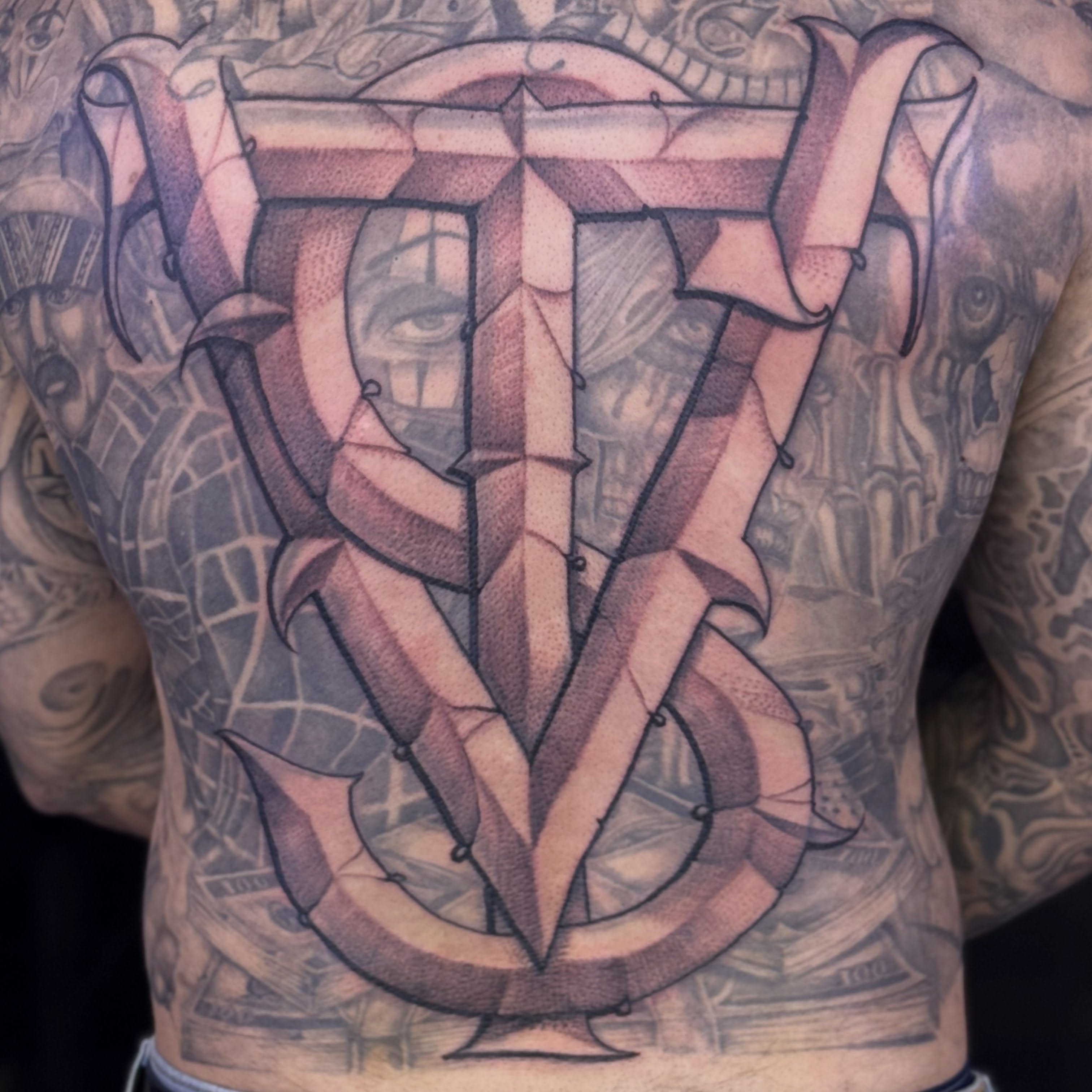 Geometric shield geometric tattoo on the chest by @nickysix86
