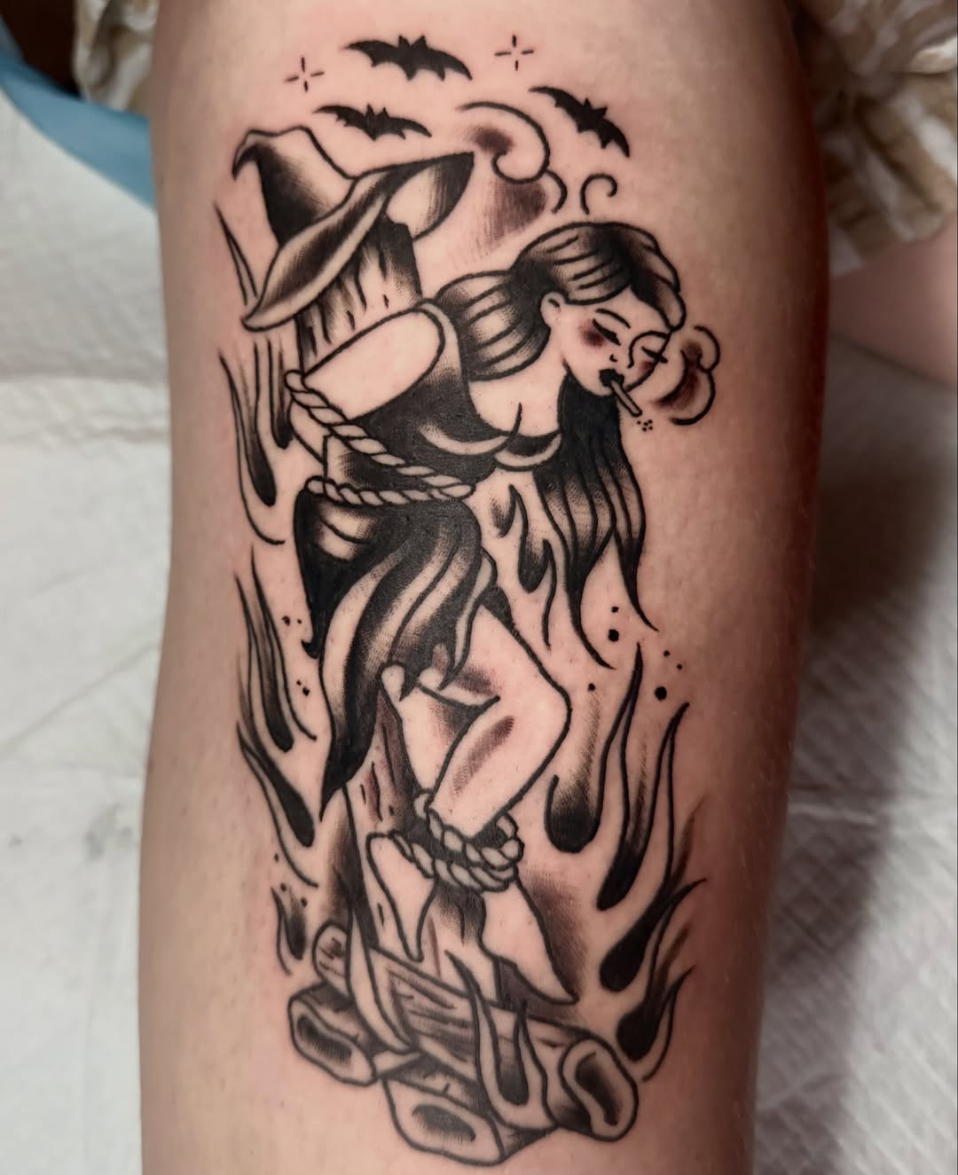 Witch American traditional tattoo on the forearm by Kelsey Turnis