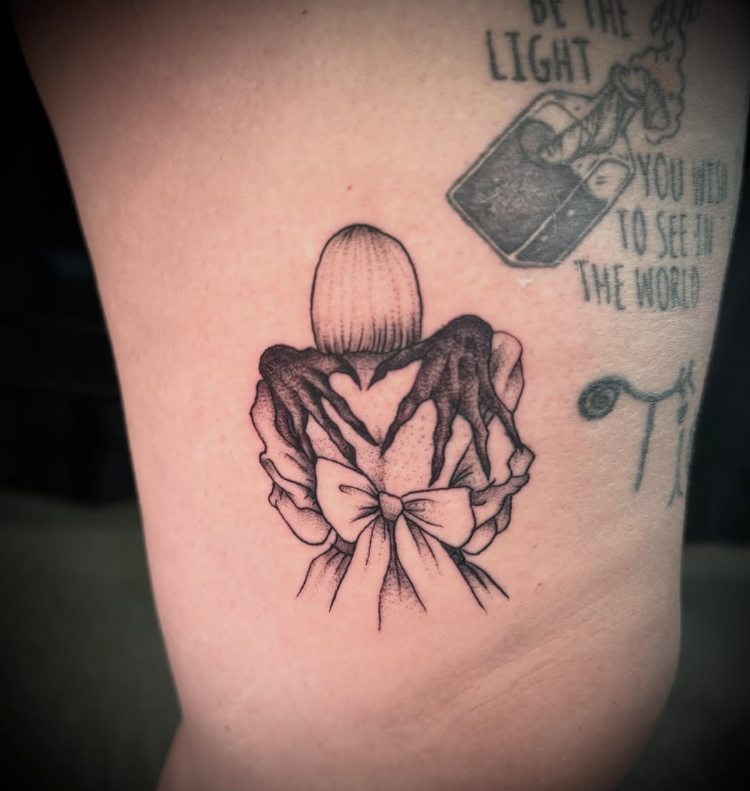 Tattoo by @spikes.and.daisies — dotwork, black_and_grey