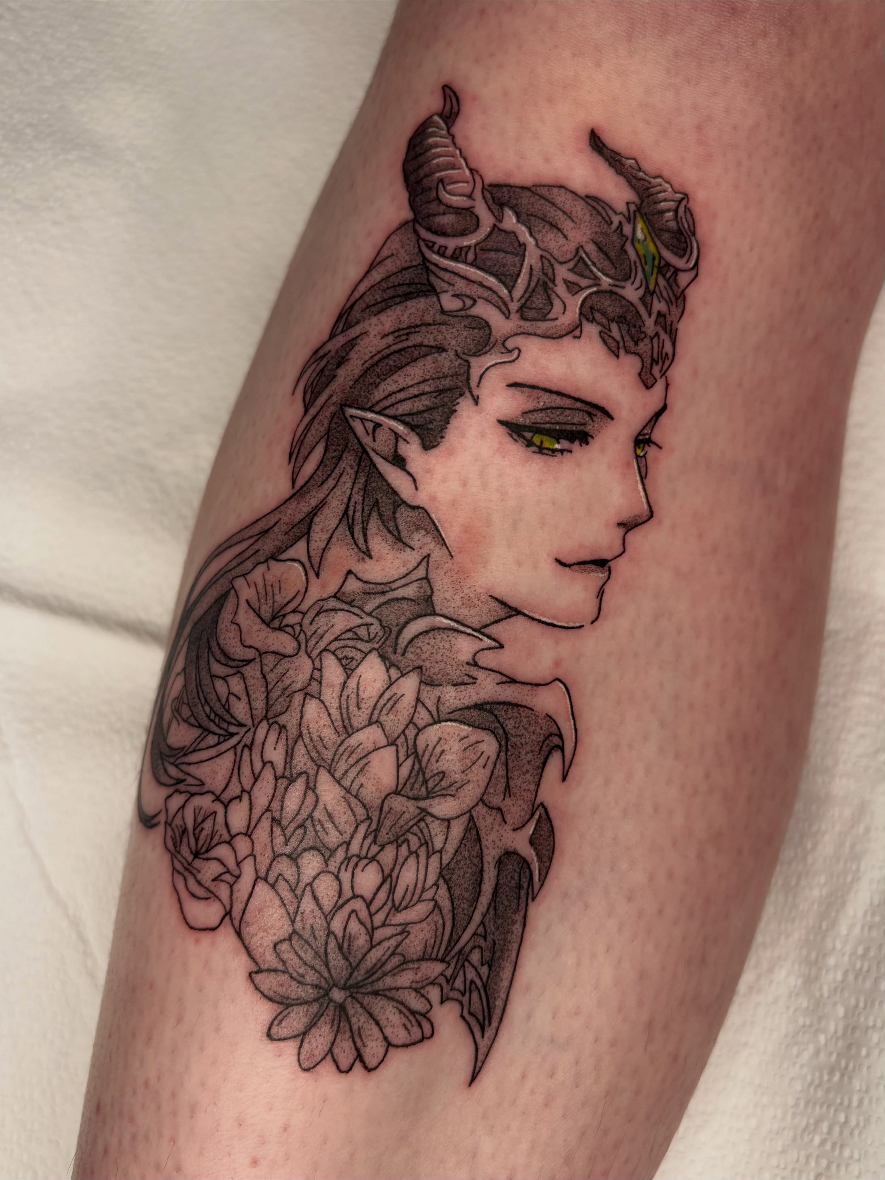Elf with flowers realism tattoo on the forearm by mia aka chuu (◕ ˬ ◕ ✿)