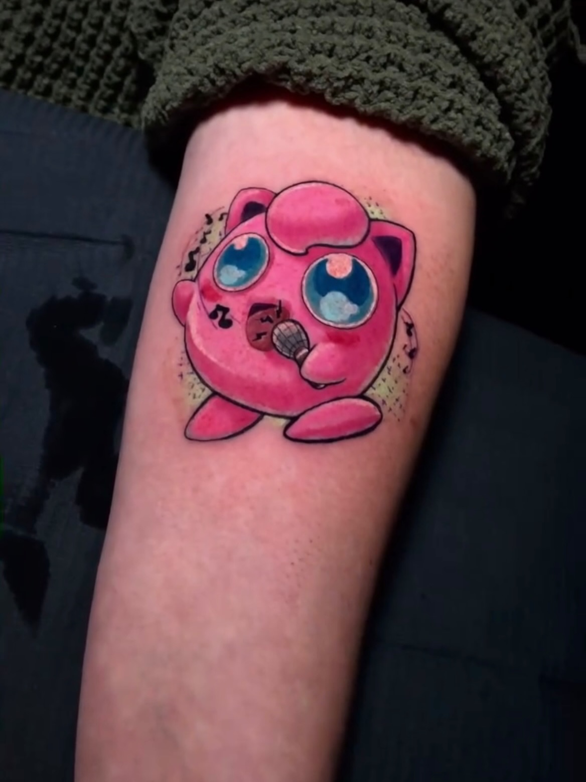 Jigglypuff dotwork tattoo on the forearm by Frank Miller